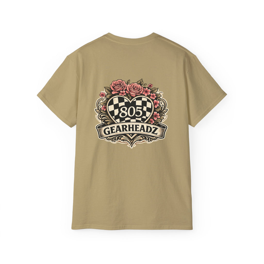 805 Gearheadz Racing Tee — Floral Checkered Crest Cotton Shirt