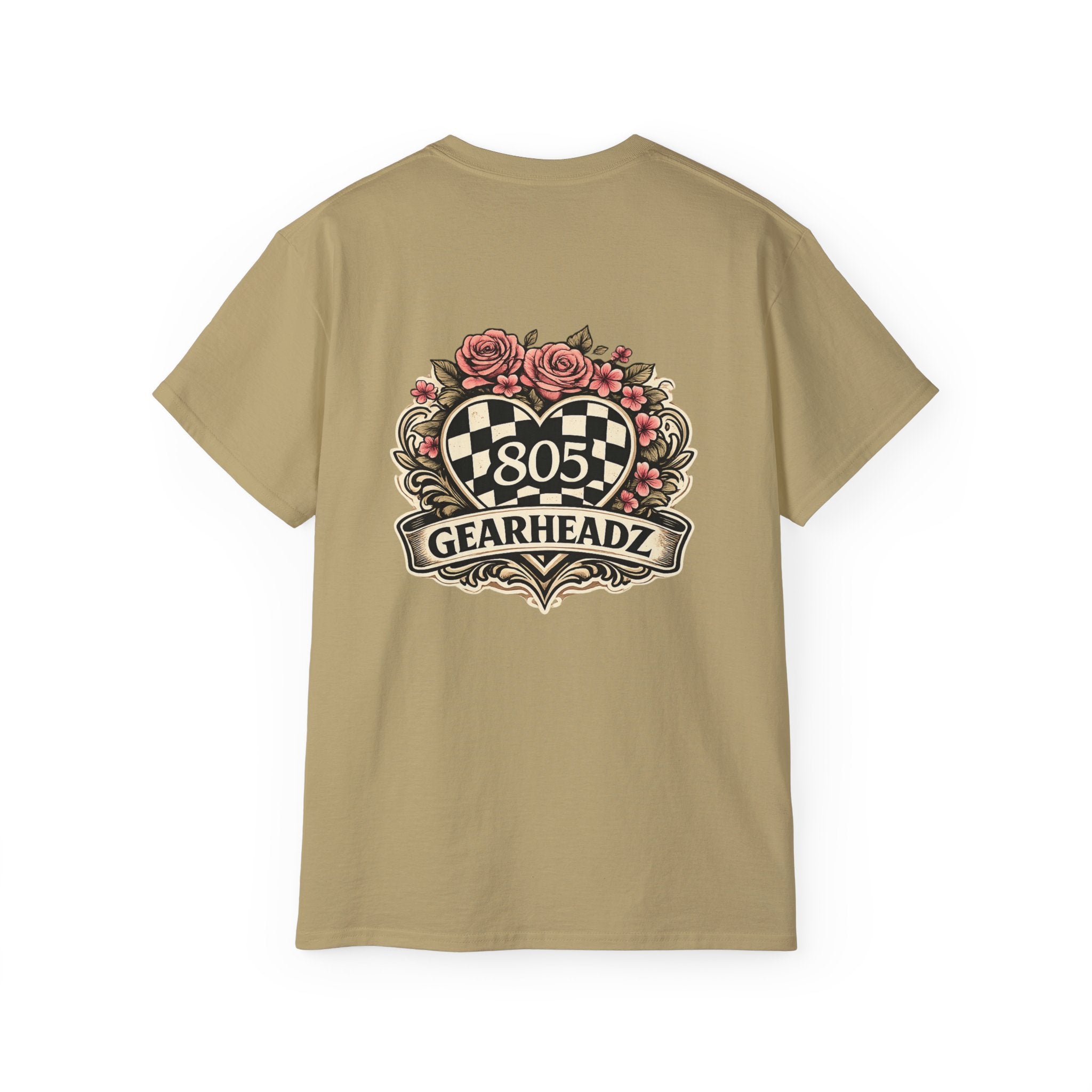 805 Gearheadz Racing Tee — Floral Checkered Crest Cotton Shirt
