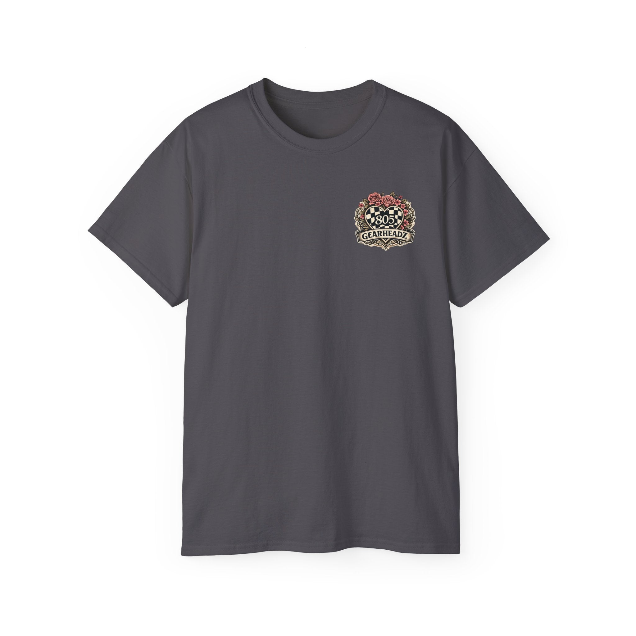 805 Gearheadz Racing Tee — Floral Checkered Crest Cotton Shirt