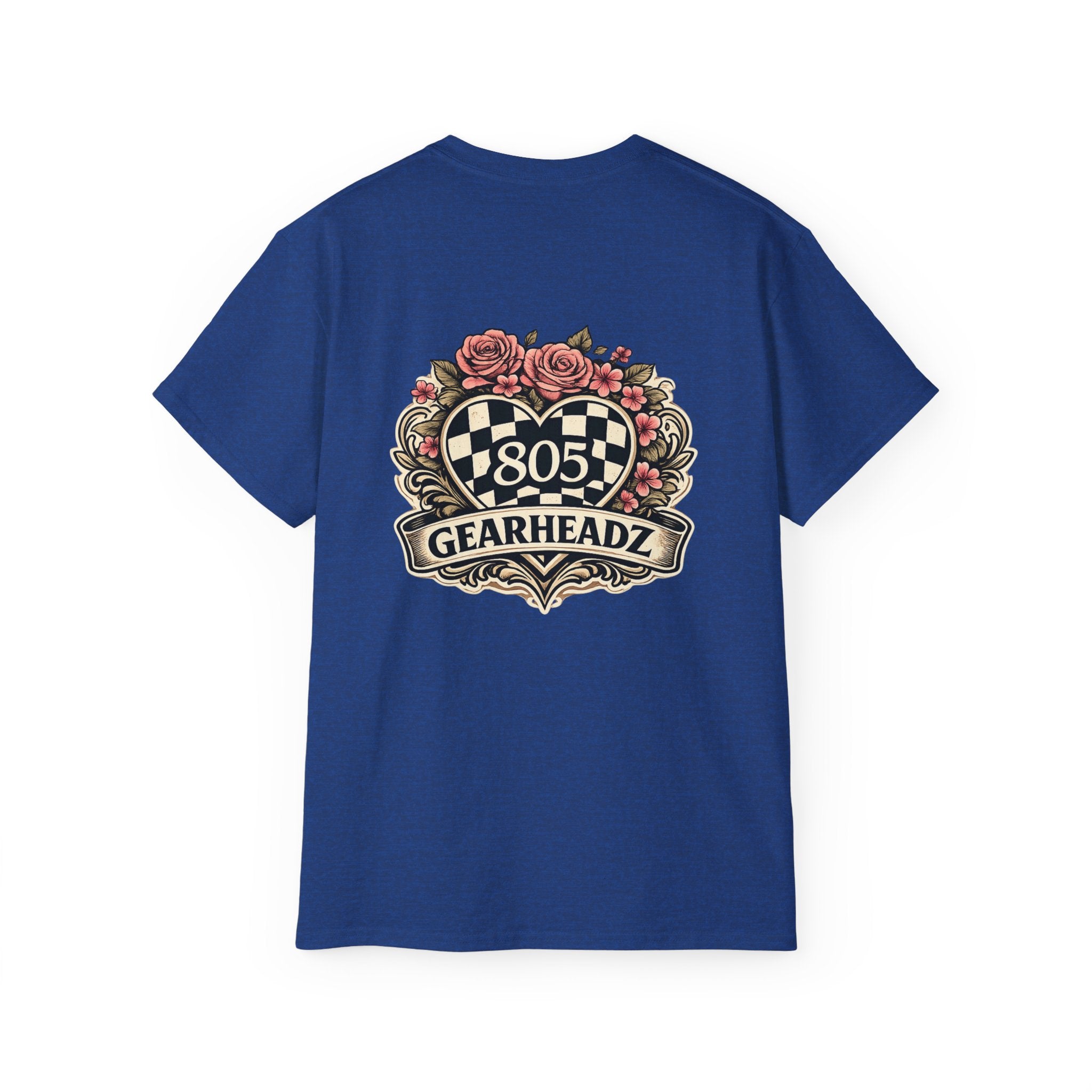 805 Gearheadz Racing Tee — Floral Checkered Crest Cotton Shirt