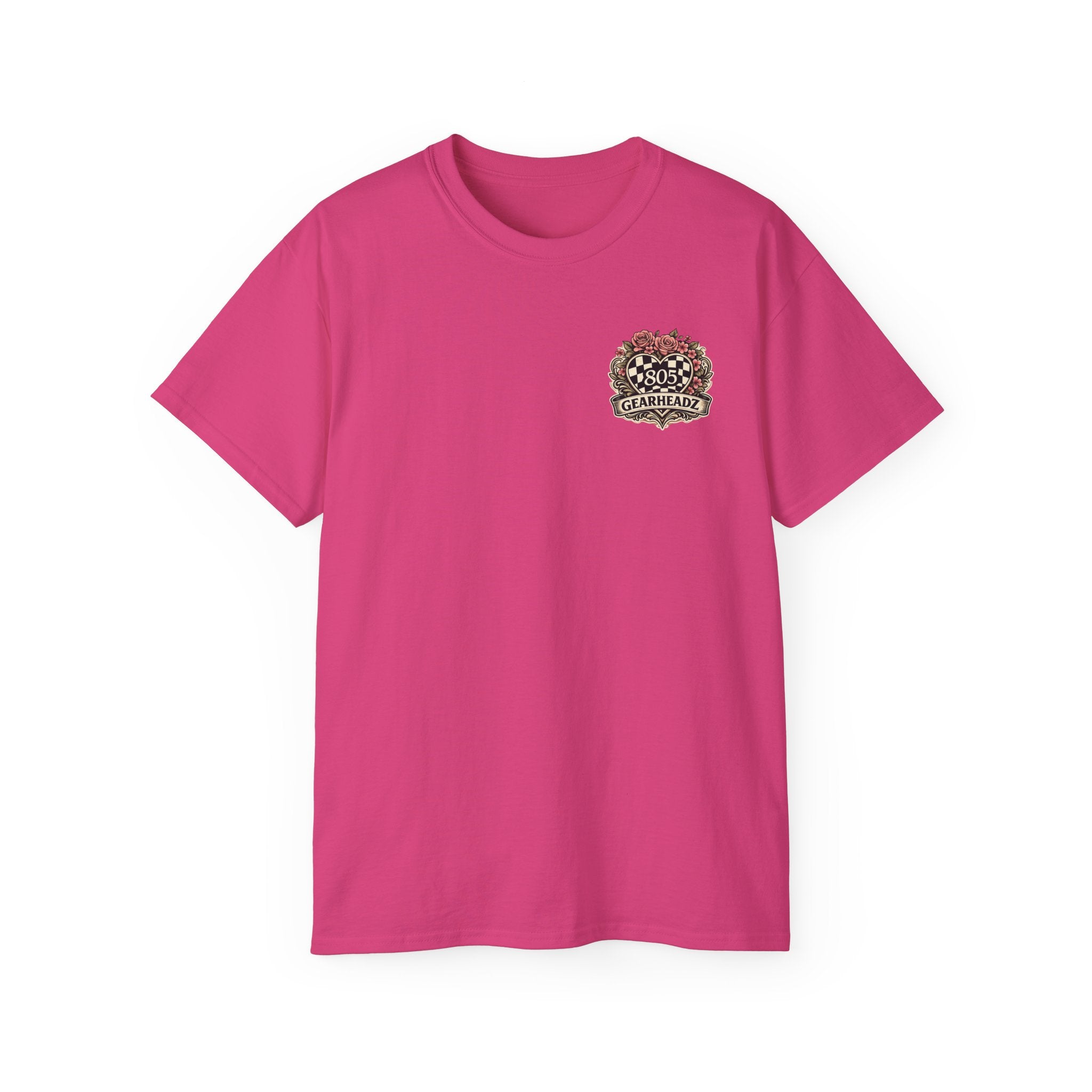 805 Gearheadz Racing Tee — Floral Checkered Crest Cotton Shirt