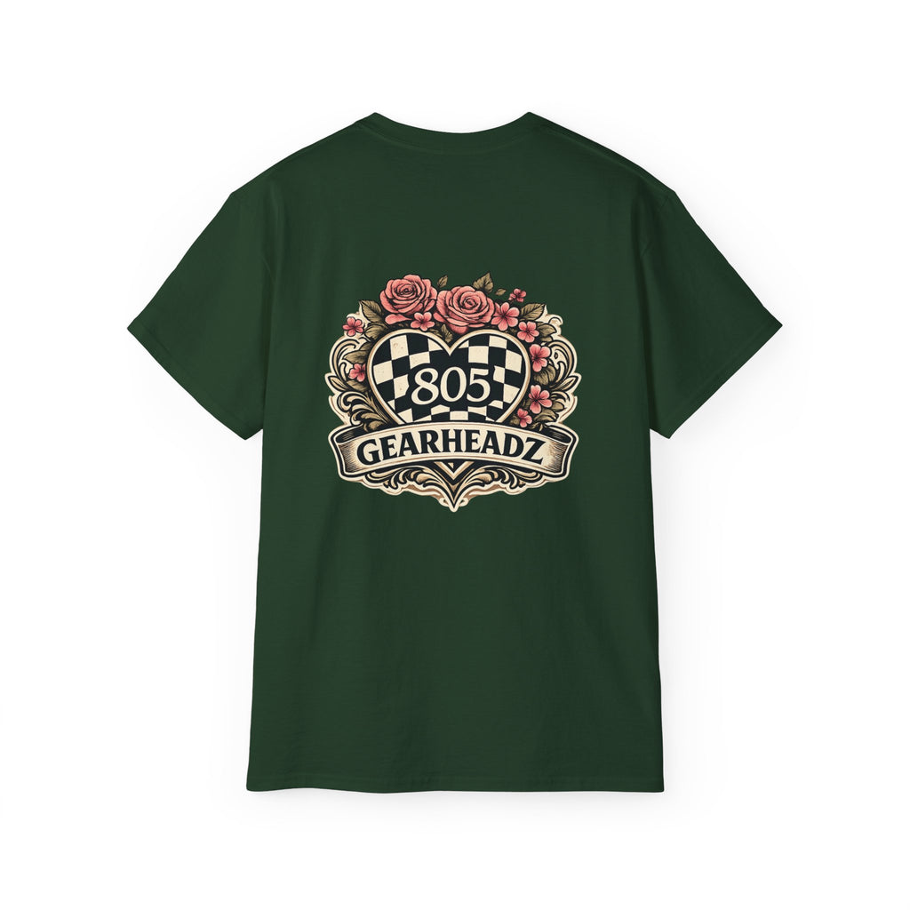 805 Gearheadz Racing Tee — Floral Checkered Crest Cotton Shirt