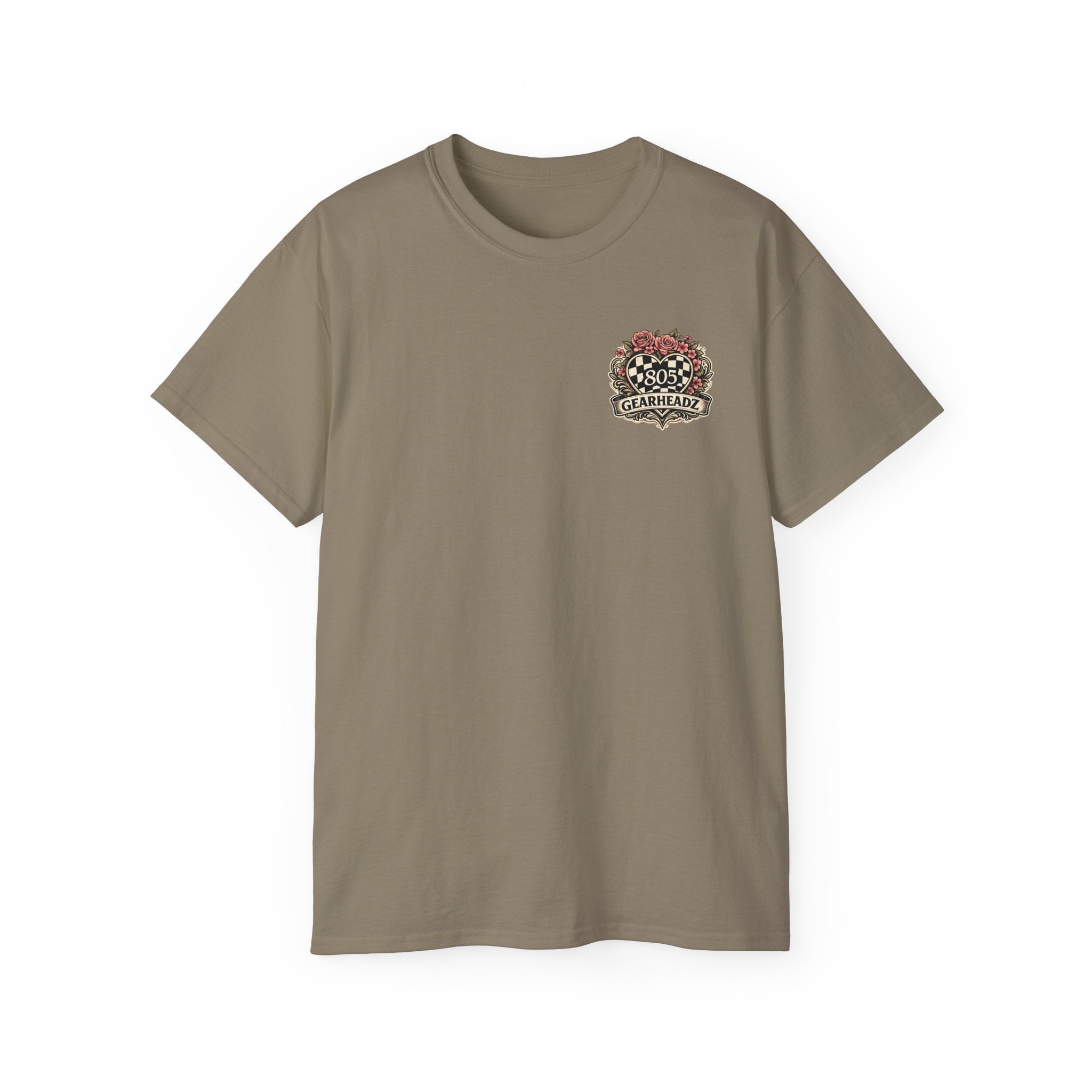 805 Gearheadz Racing Tee — Floral Checkered Crest Cotton Shirt