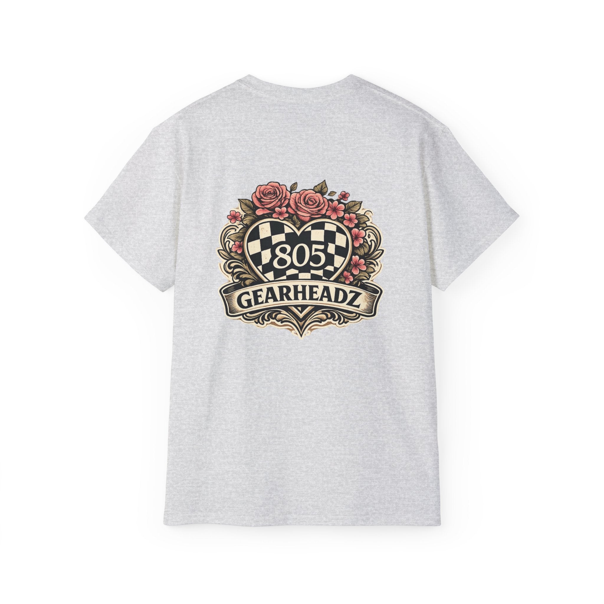 805 Gearheadz Racing Tee — Floral Checkered Crest Cotton Shirt