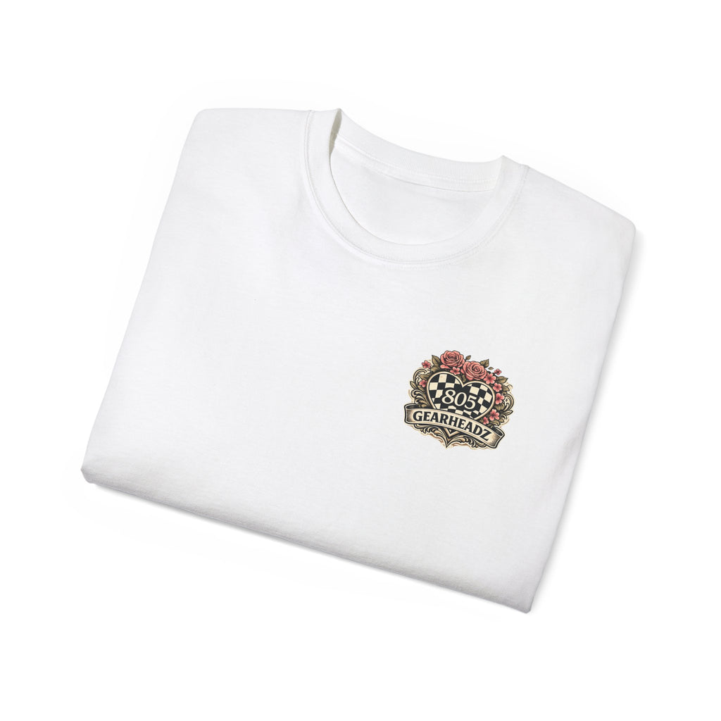 805 Gearheadz Racing Tee — Floral Checkered Crest Cotton Shirt