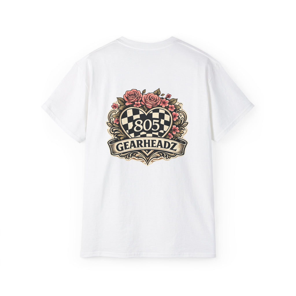 805 Gearheadz Racing Tee — Floral Checkered Crest Cotton Shirt