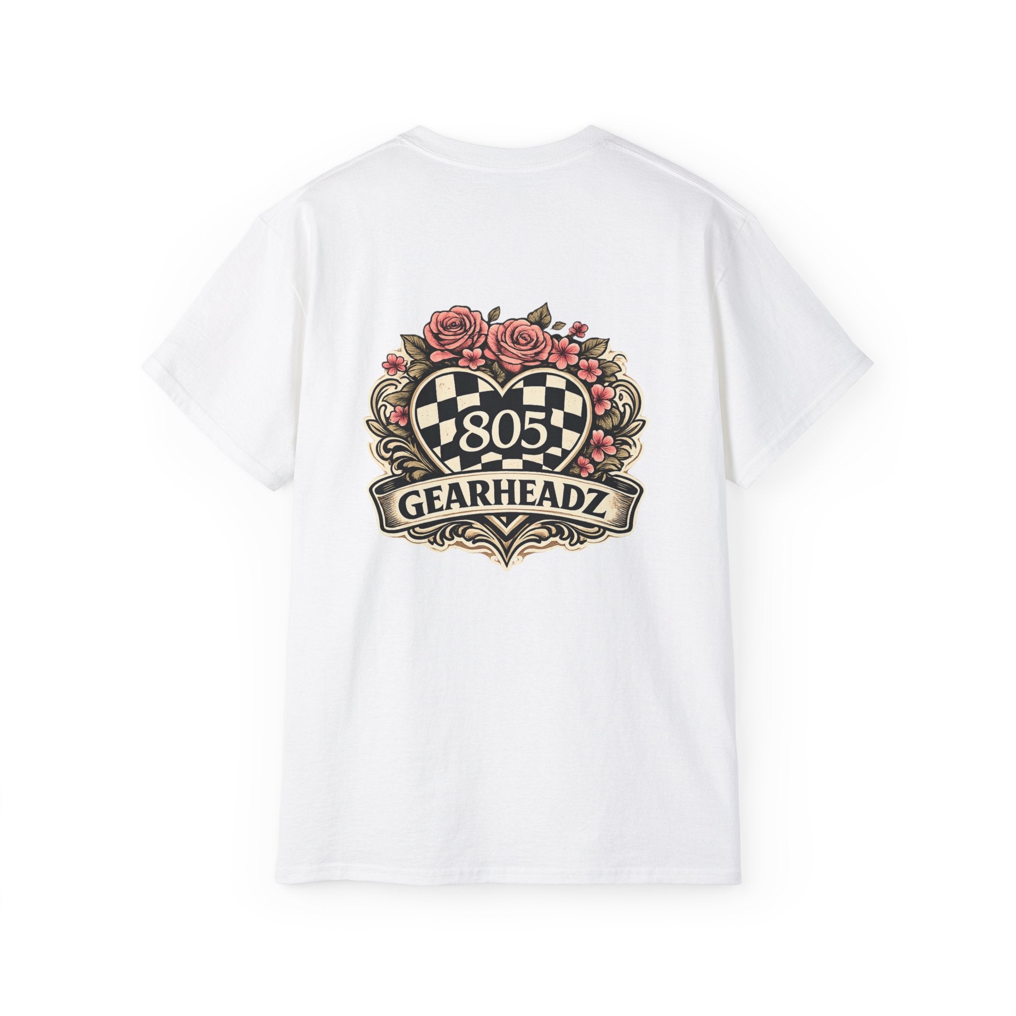 805 Gearheadz Racing Tee — Floral Checkered Crest Cotton Shirt