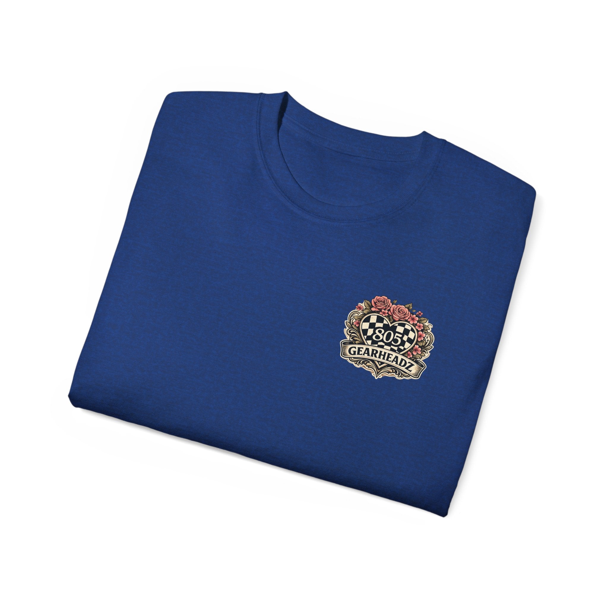 805 Gearheadz Racing Tee — Floral Checkered Crest Cotton Shirt