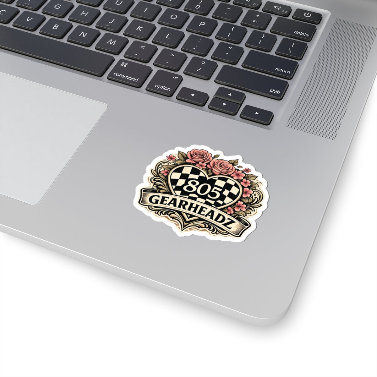 Gearheadz 805 Checker Heart Kiss-Cut Sticker — Retro Rose Automotive Decal