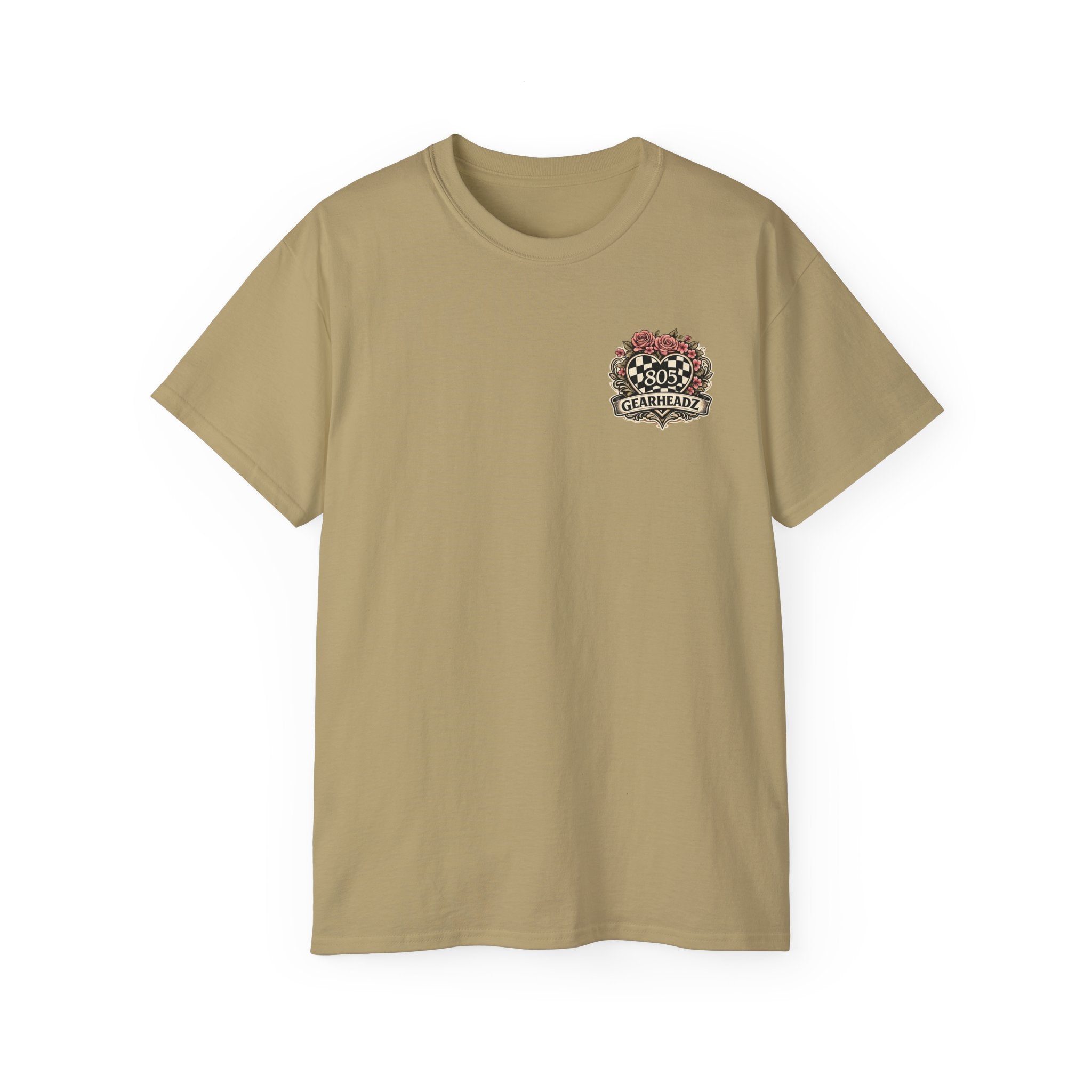 805 Gearheadz Racing Tee — Floral Checkered Crest Cotton Shirt
