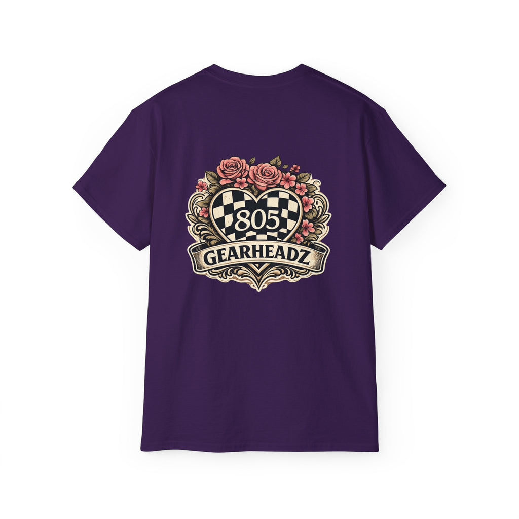 805 Gearheadz Racing Tee — Floral Checkered Crest Cotton Shirt