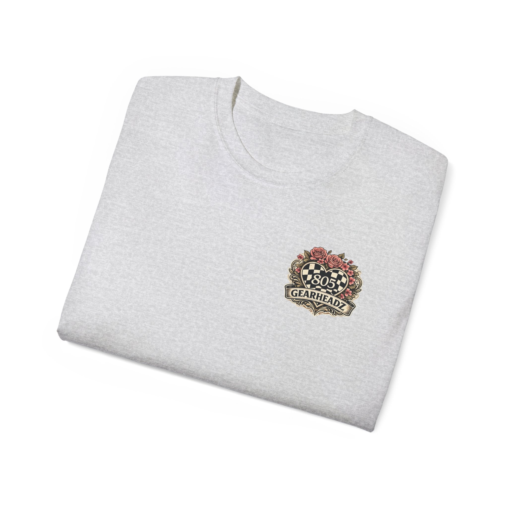 805 Gearheadz Racing Tee — Floral Checkered Crest Cotton Shirt