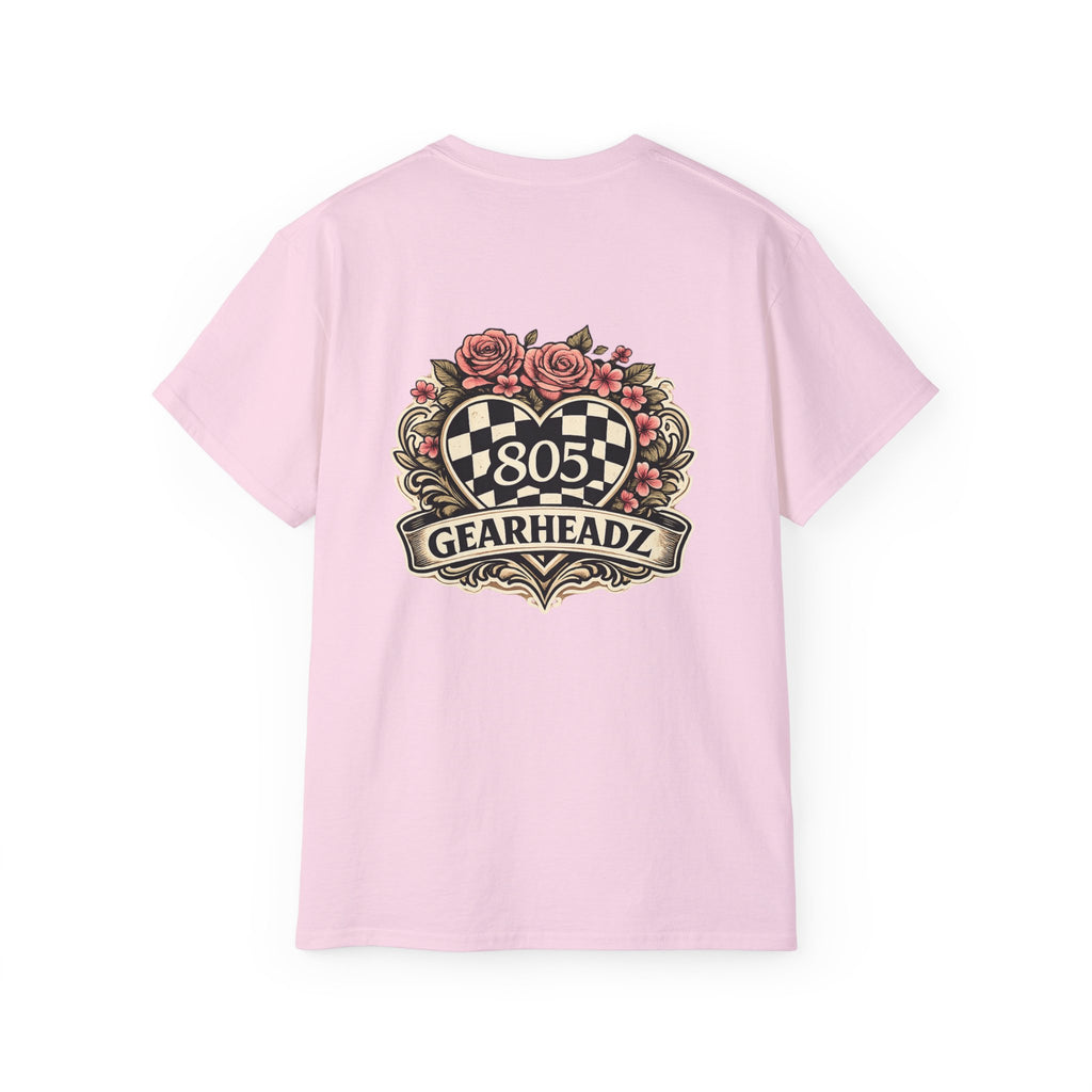 805 Gearheadz Racing Tee — Floral Checkered Crest Cotton Shirt