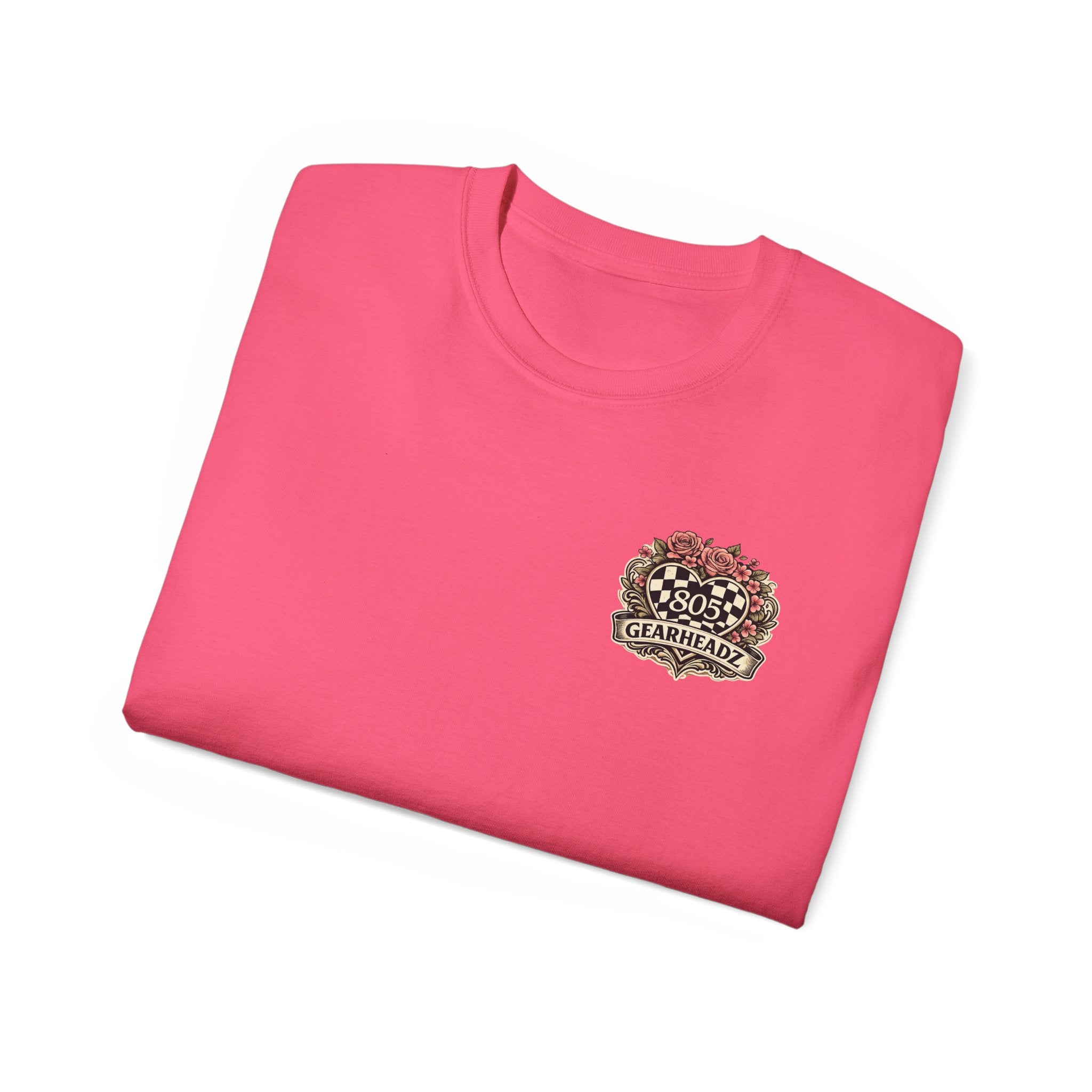 805 Gearheadz Racing Tee — Floral Checkered Crest Cotton Shirt