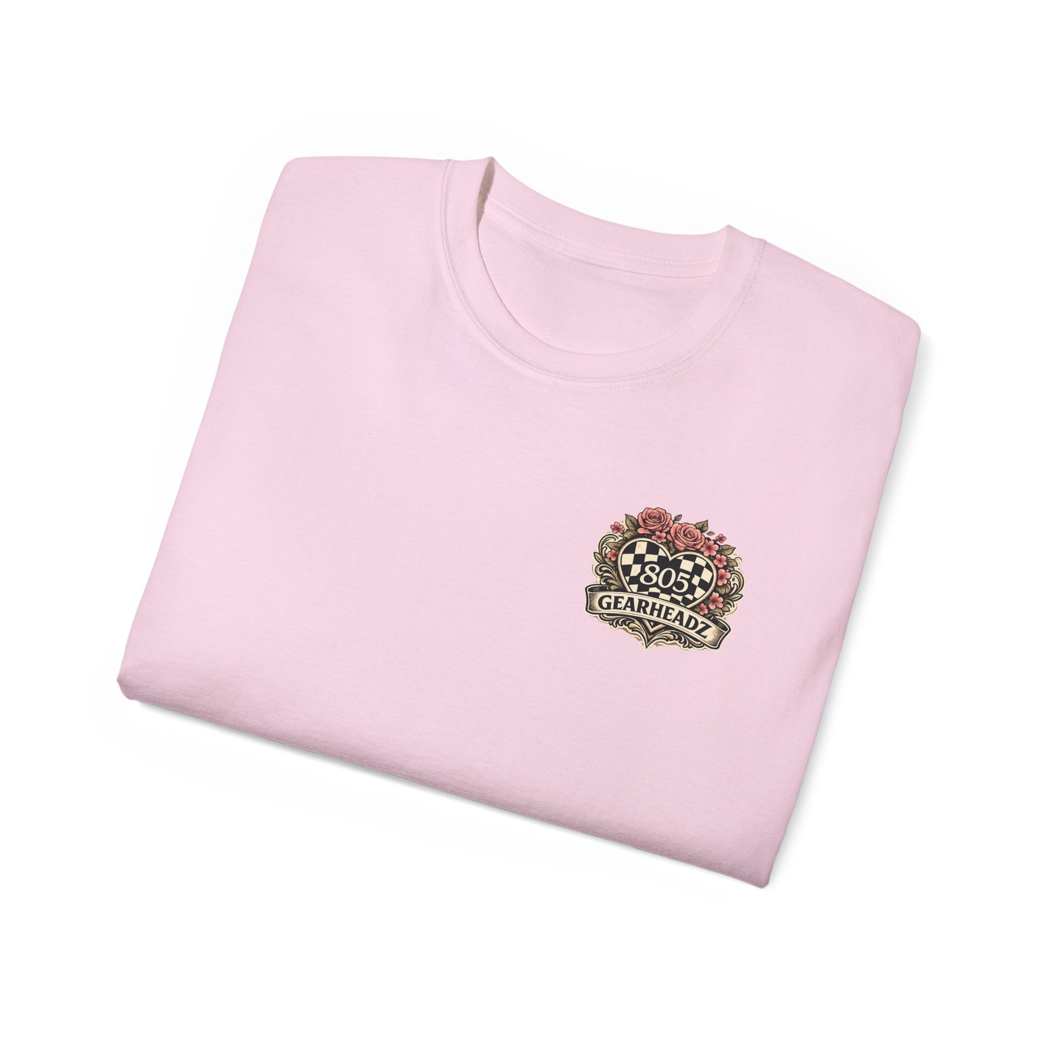 805 Gearheadz Racing Tee — Floral Checkered Crest Cotton Shirt