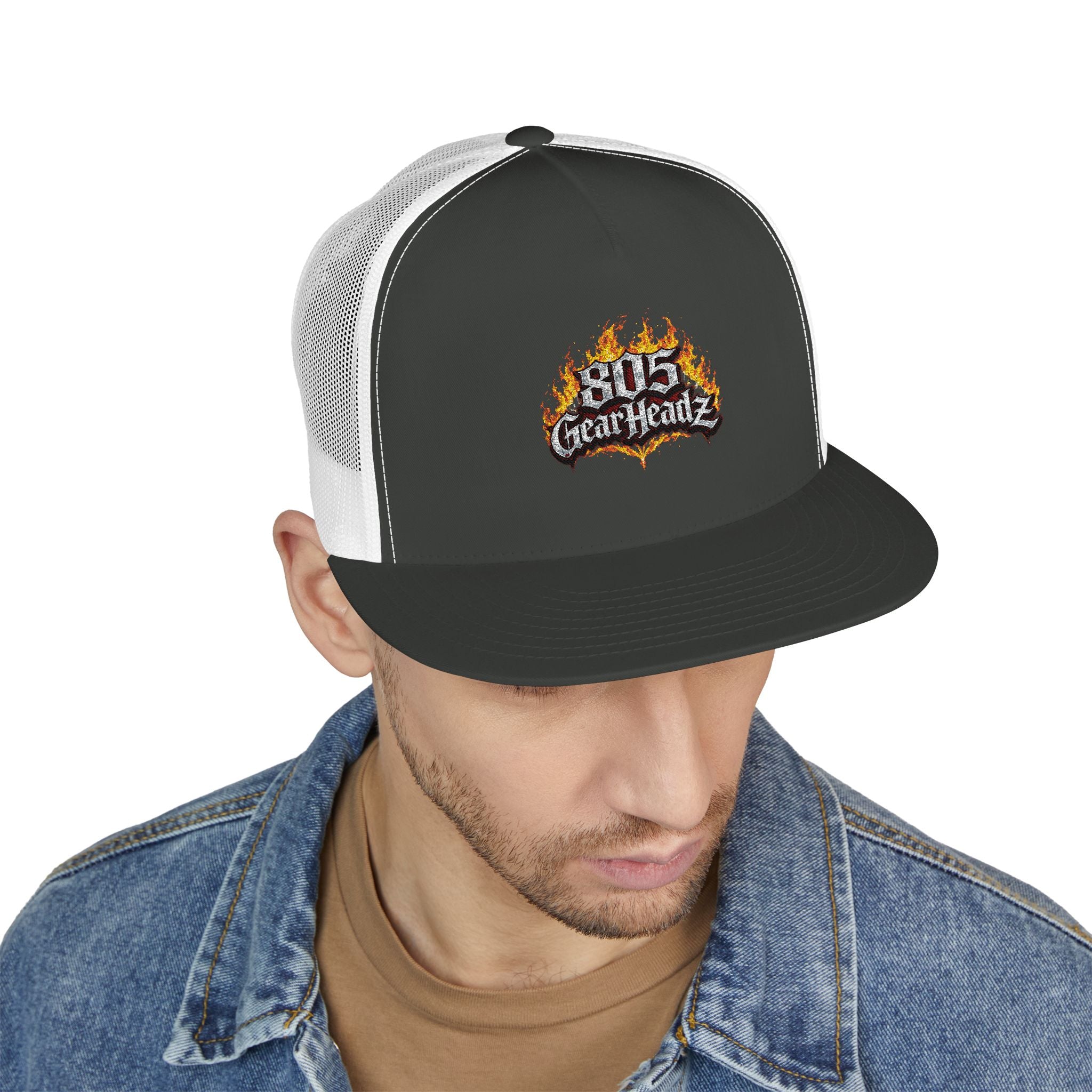 805 Firehouse Trucker Cap — Embroidered Flame Logo Hat