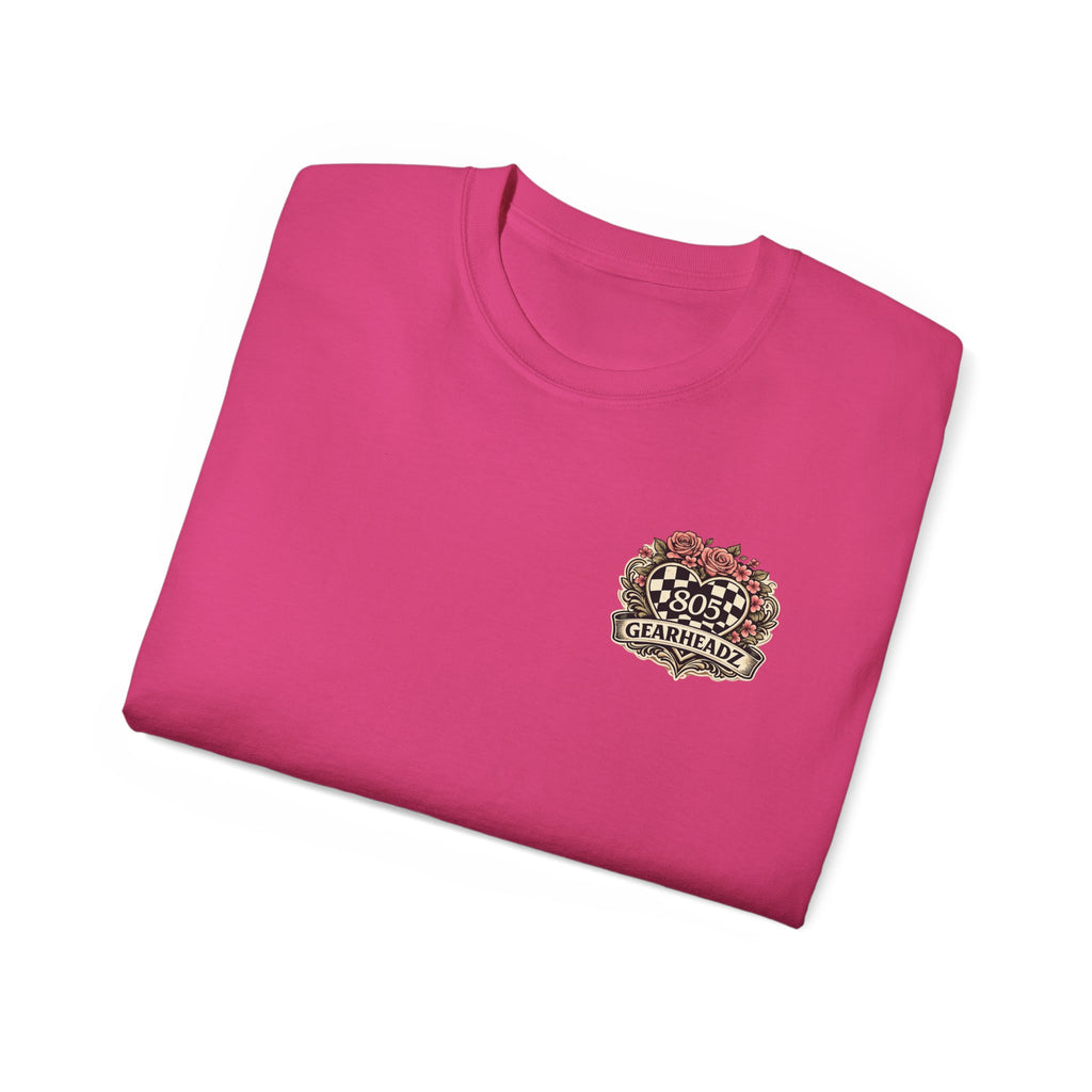 805 Gearheadz Racing Tee — Floral Checkered Crest Cotton Shirt