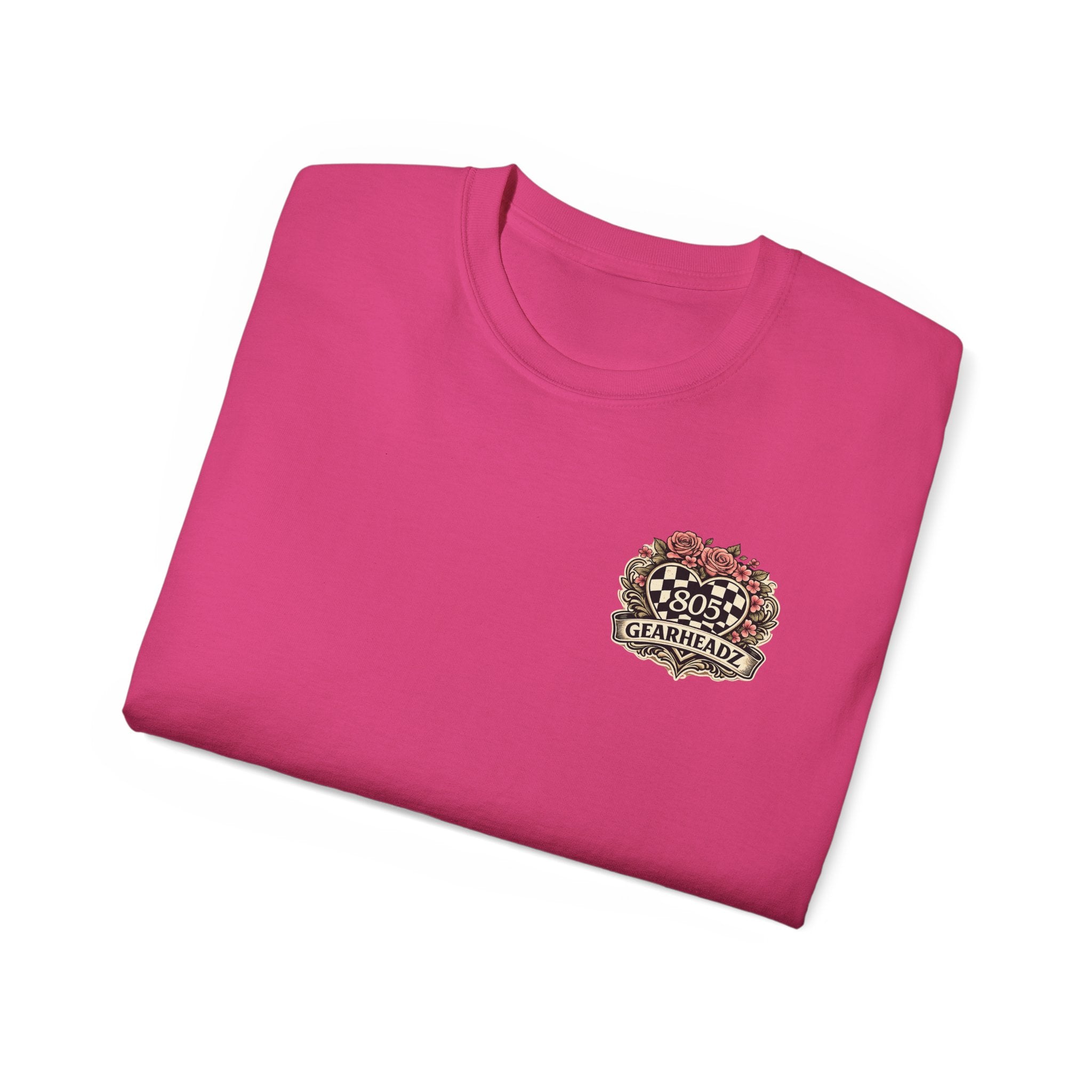 805 Gearheadz Racing Tee — Floral Checkered Crest Cotton Shirt