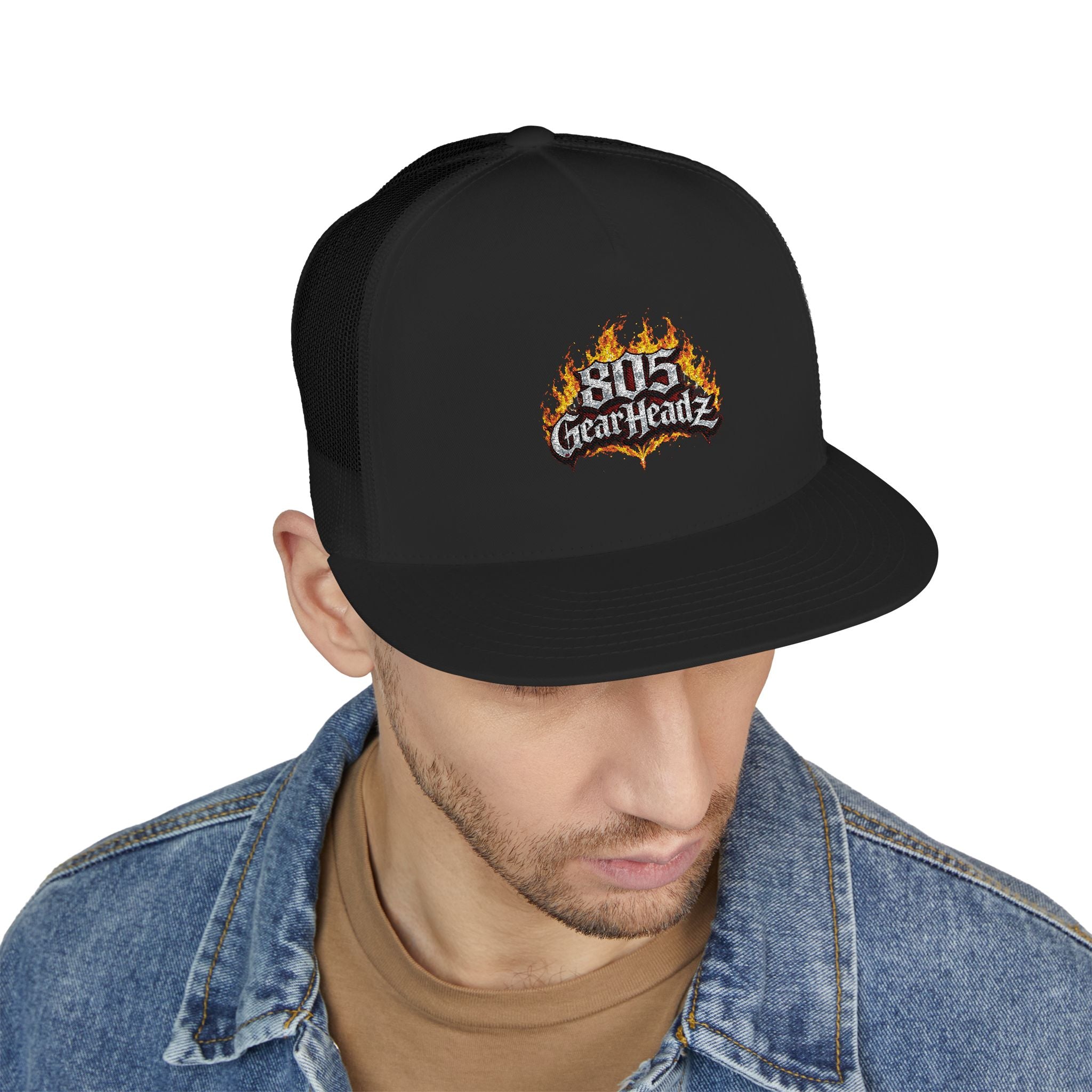805 Firehouse Trucker Cap — Embroidered Flame Logo Hat