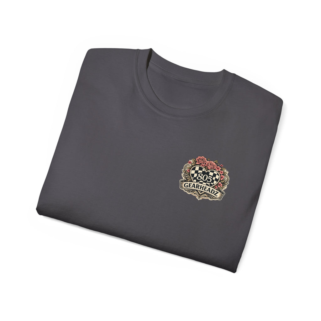 805 Gearheadz Racing Tee — Floral Checkered Crest Cotton Shirt