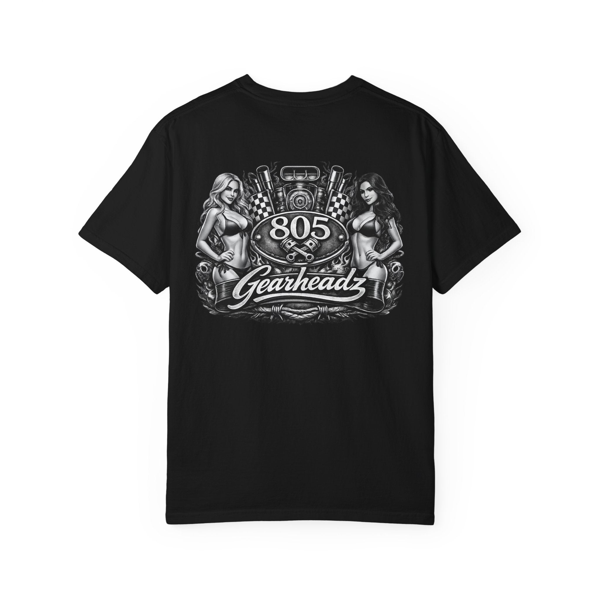805 Gearheadz Motorcar T-Shirt — Retro Pinup Engine Graphic