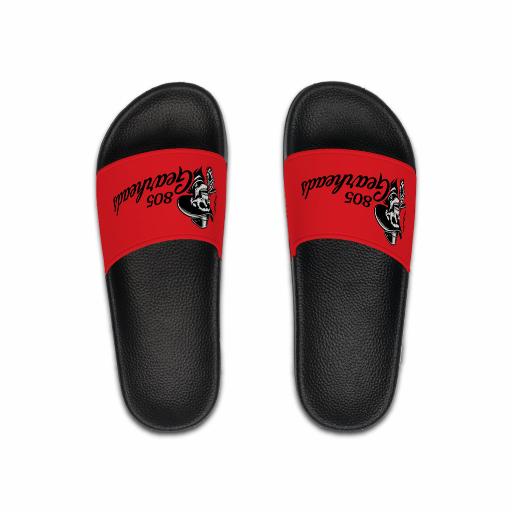 Men's Red Slide Sandals with '805 Gearheads' Skull & Hat Logo