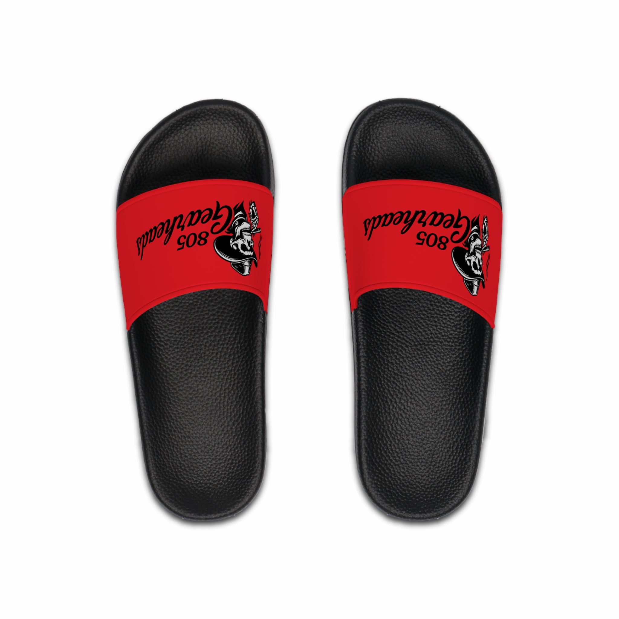 Men's Red Slide Sandals with '805 Gearheads' Skull & Hat Logo