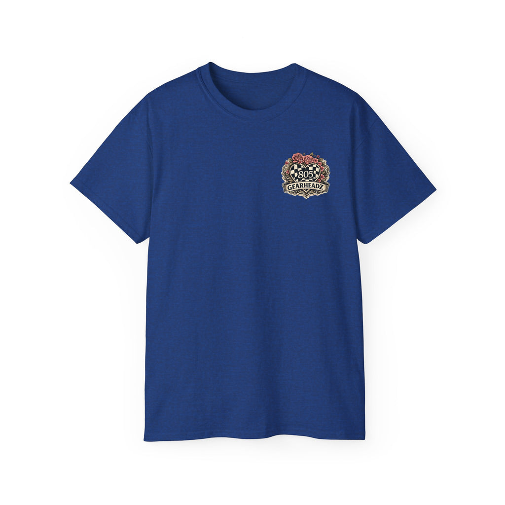 805 Gearheadz Racing Tee — Floral Checkered Crest Cotton Shirt