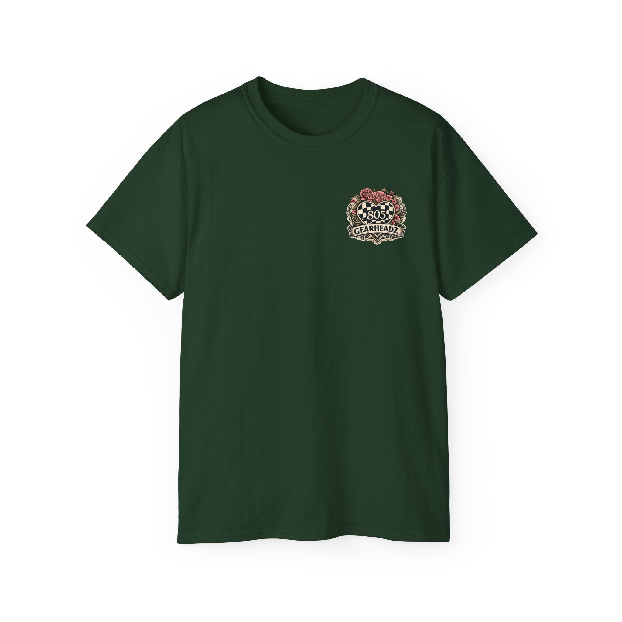 805 Gearheadz Racing Tee — Floral Checkered Crest Cotton Shirt