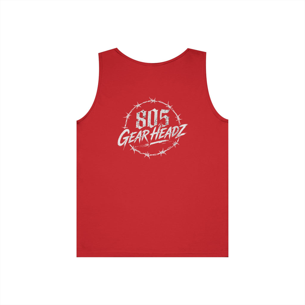 805 Gearheadz Tank Top — Barbed Wire Logo Muscle Tee for Car Enthusiasts