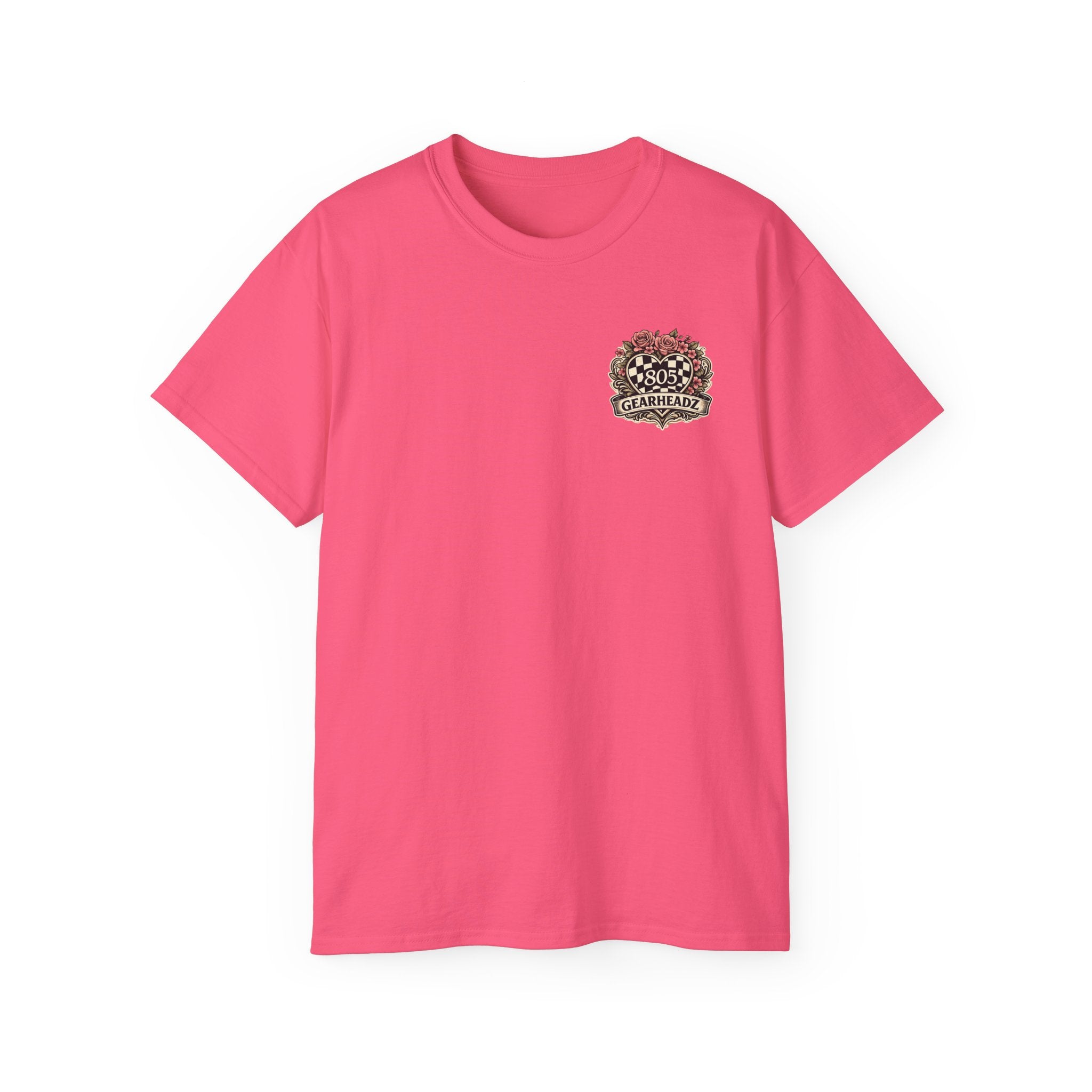 805 Gearheadz Racing Tee — Floral Checkered Crest Cotton Shirt