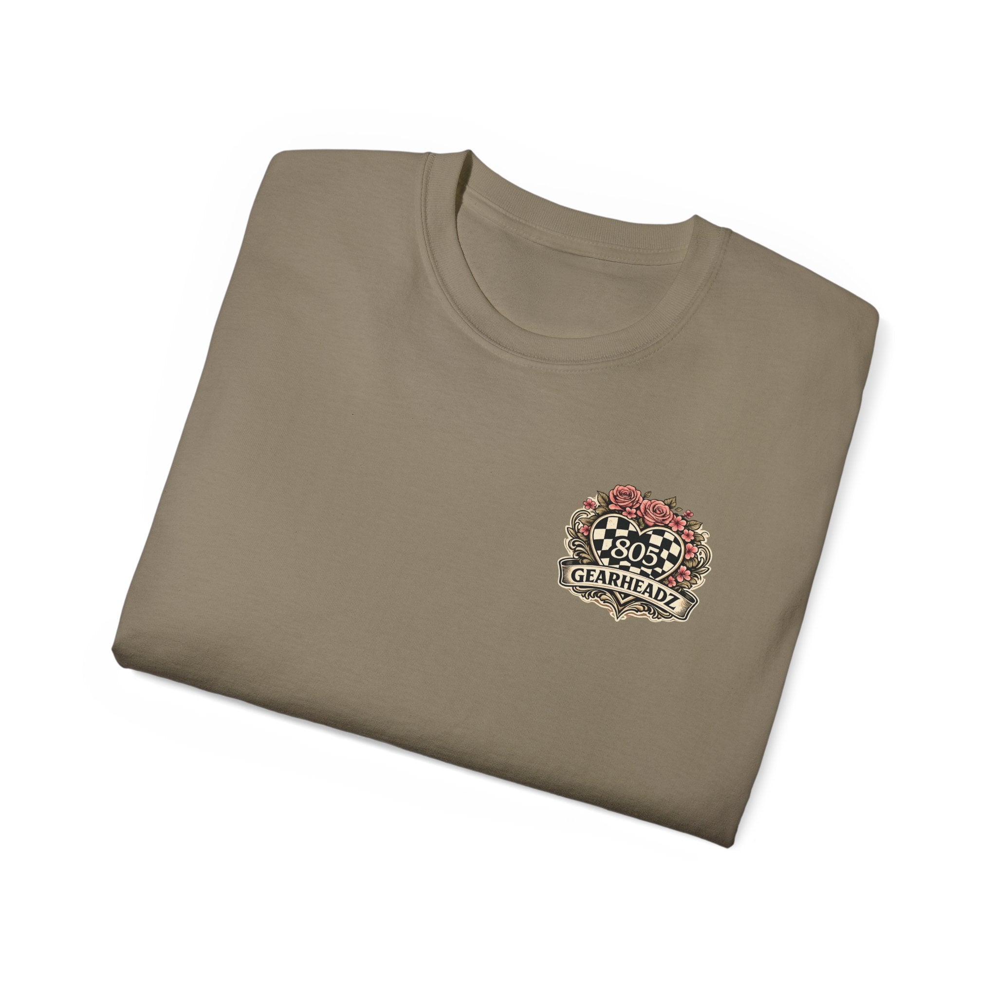 805 Gearheadz Racing Tee — Floral Checkered Crest Cotton Shirt