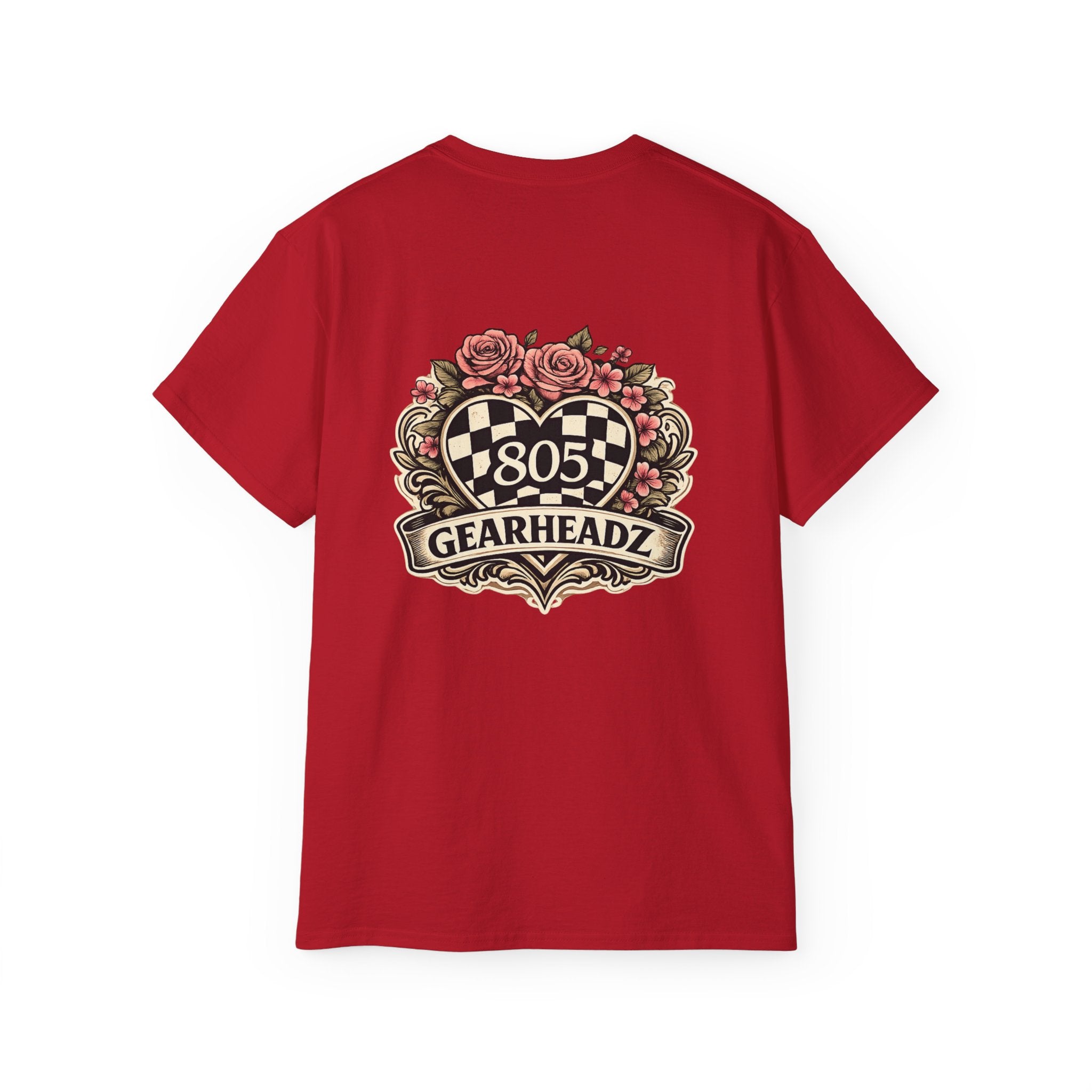 805 Gearheadz Racing Tee — Floral Checkered Crest Cotton Shirt