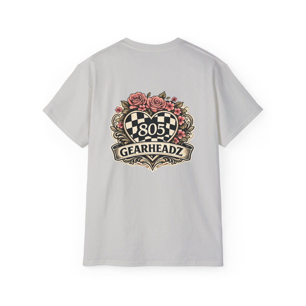 805 Gearheadz Racing Tee — Floral Checkered Crest Cotton Shirt
