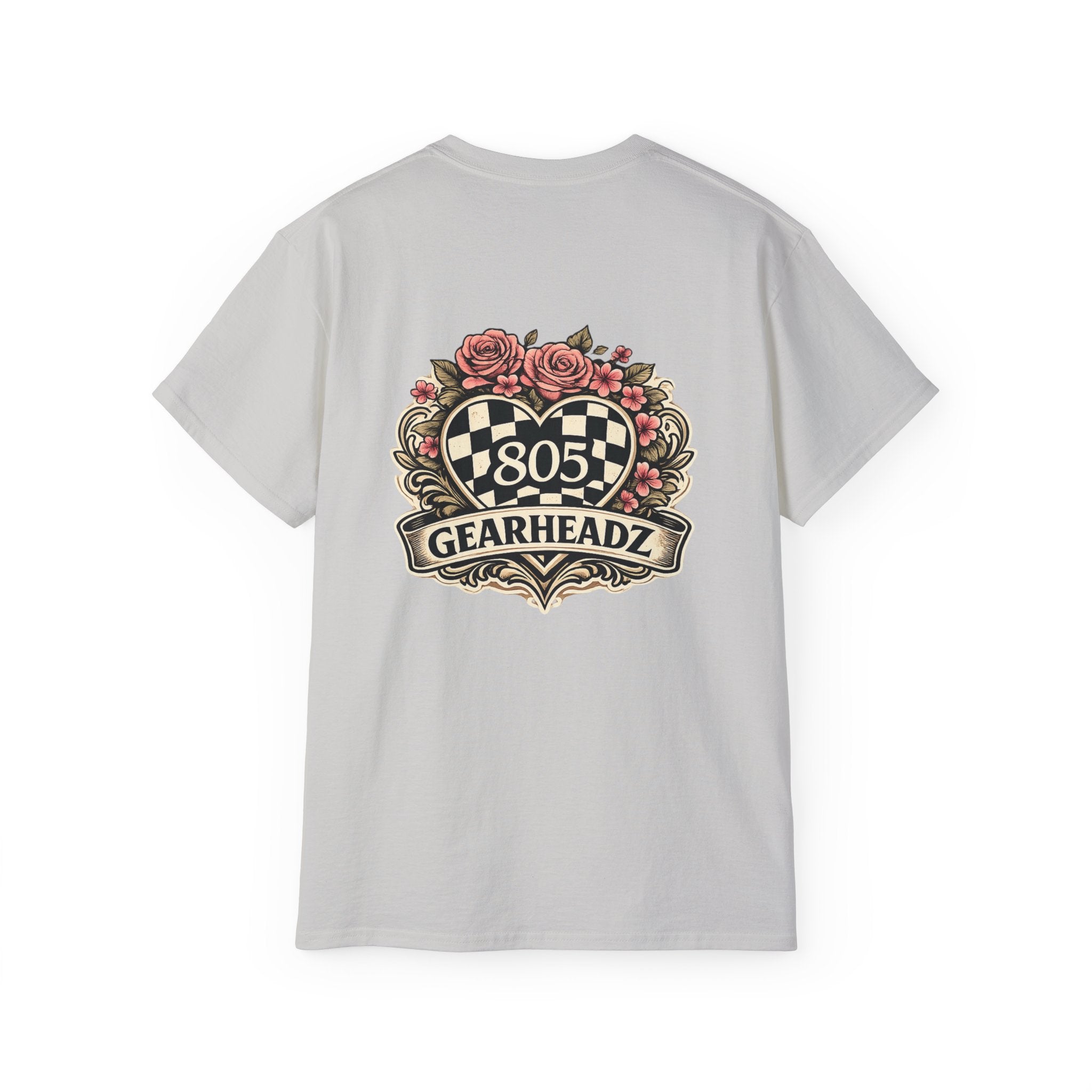 805 Gearheadz Racing Tee — Floral Checkered Crest Cotton Shirt