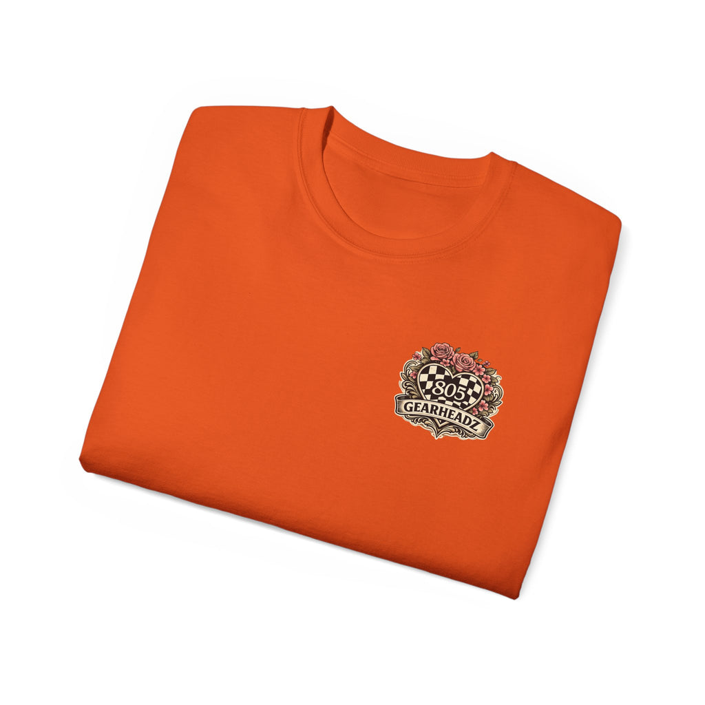 805 Gearheadz Racing Tee — Floral Checkered Crest Cotton Shirt