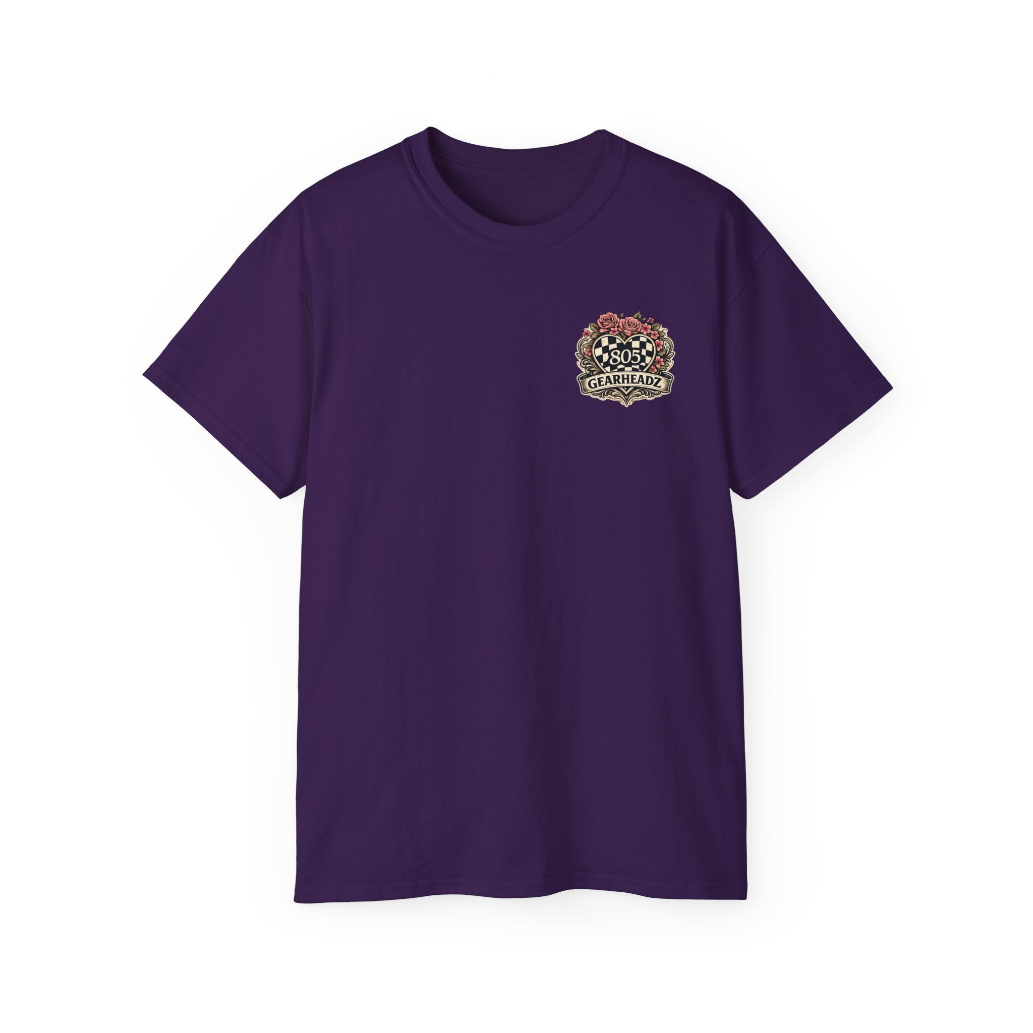 805 Gearheadz Racing Tee — Floral Checkered Crest Cotton Shirt