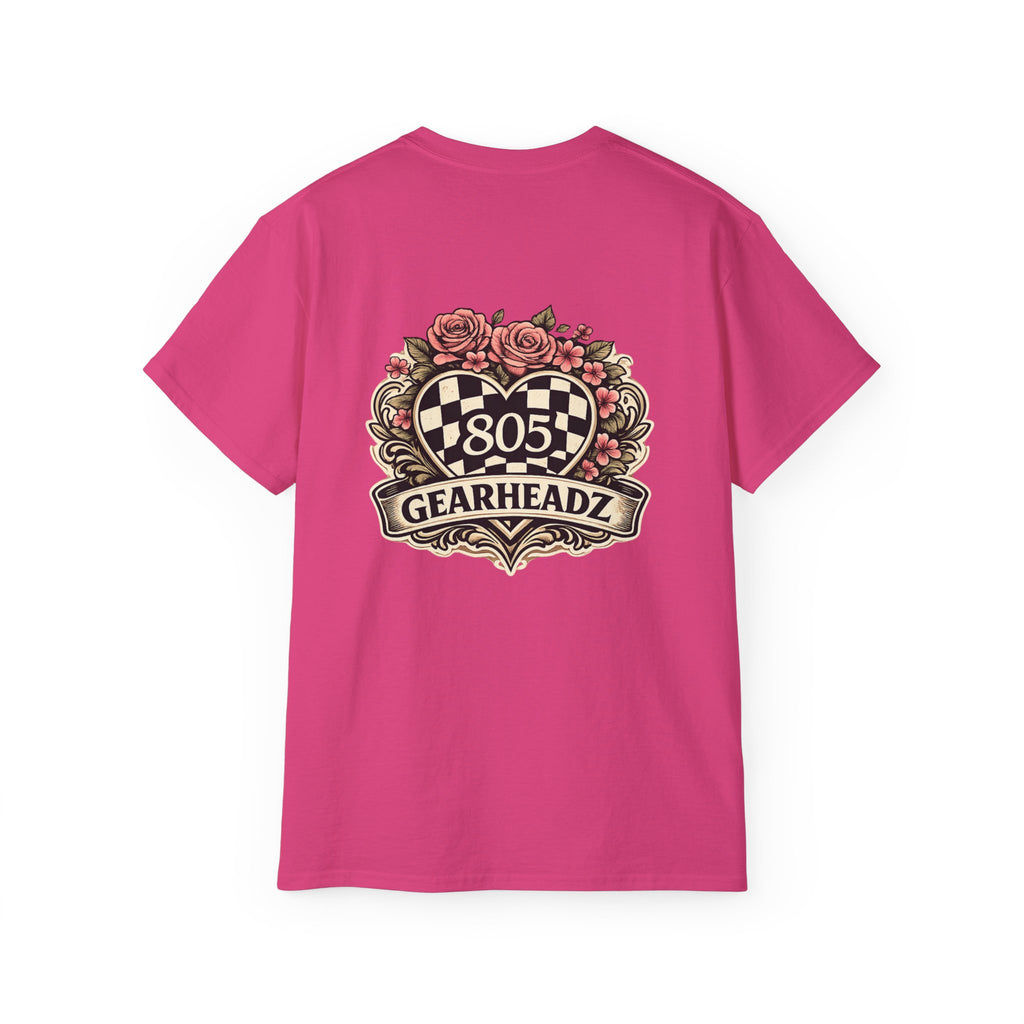 805 Gearheadz Racing Tee — Floral Checkered Crest Cotton Shirt