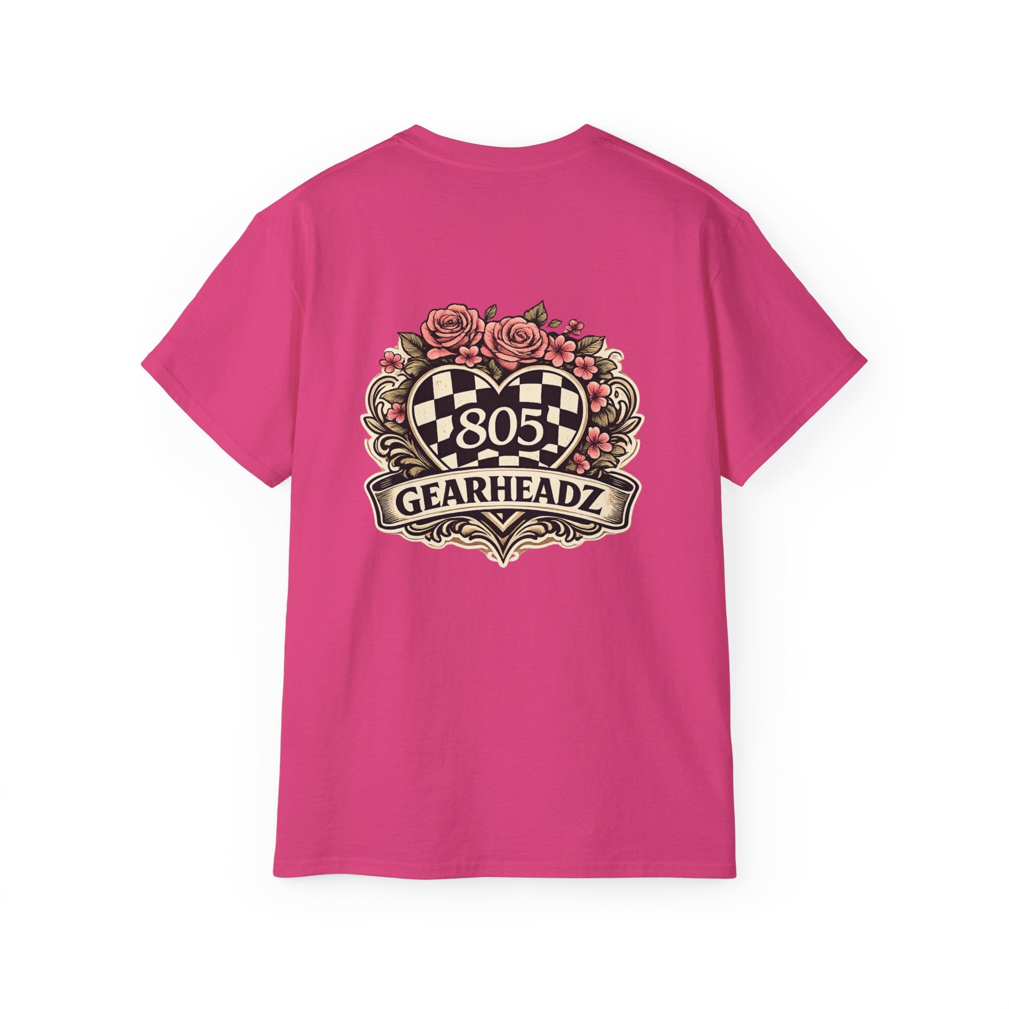 805 Gearheadz Racing Tee — Floral Checkered Crest Cotton Shirt