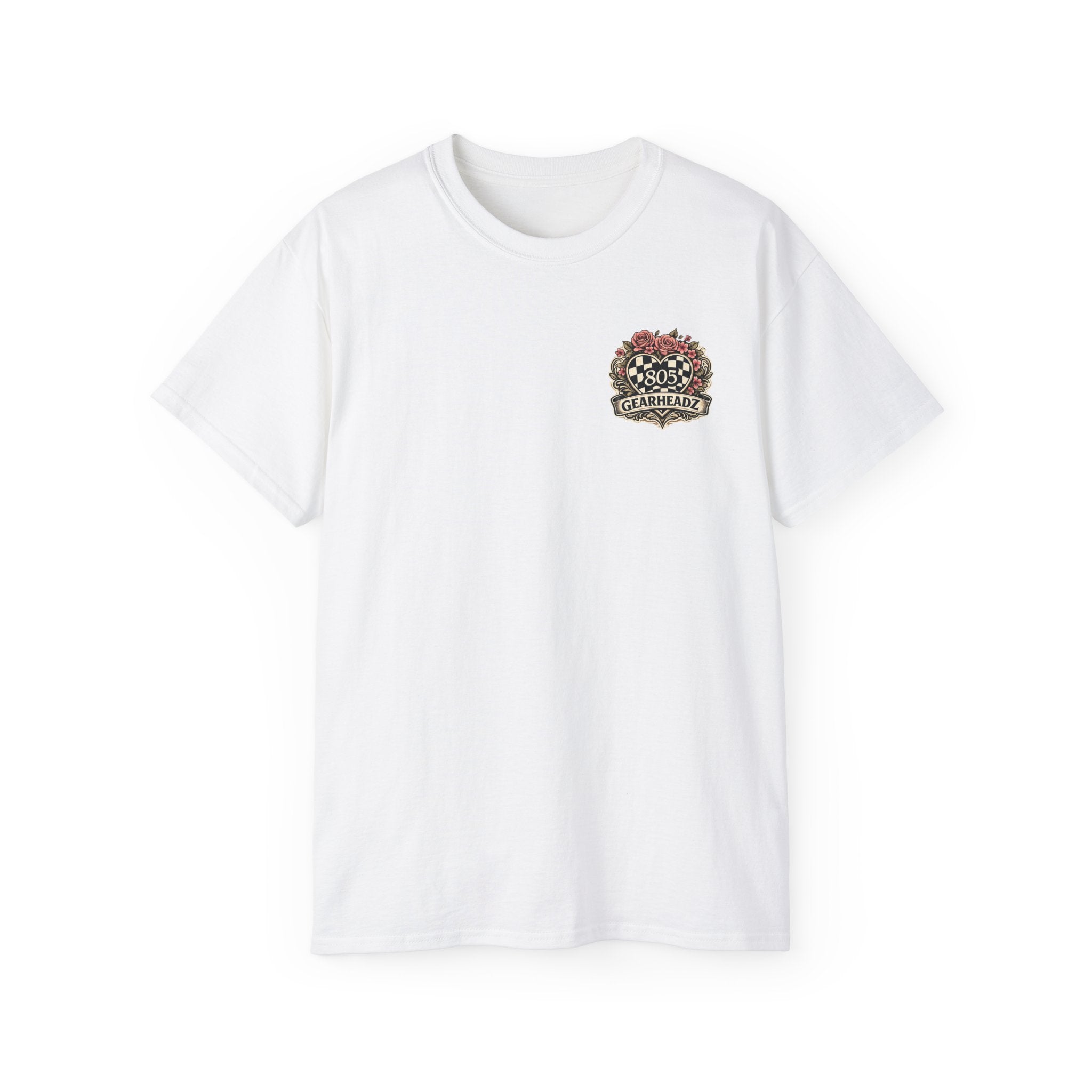 805 Gearheadz Racing Tee — Floral Checkered Crest Cotton Shirt