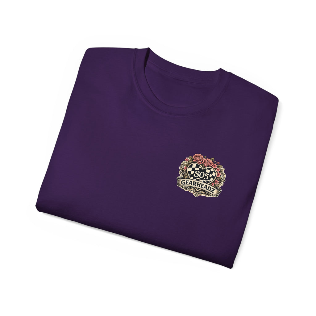 805 Gearheadz Racing Tee — Floral Checkered Crest Cotton Shirt