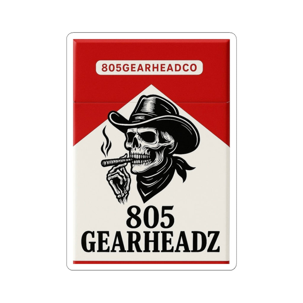 805 Gearheadz Skull Cigarette Sticker — Retro Biker Kiss-Cut Decal