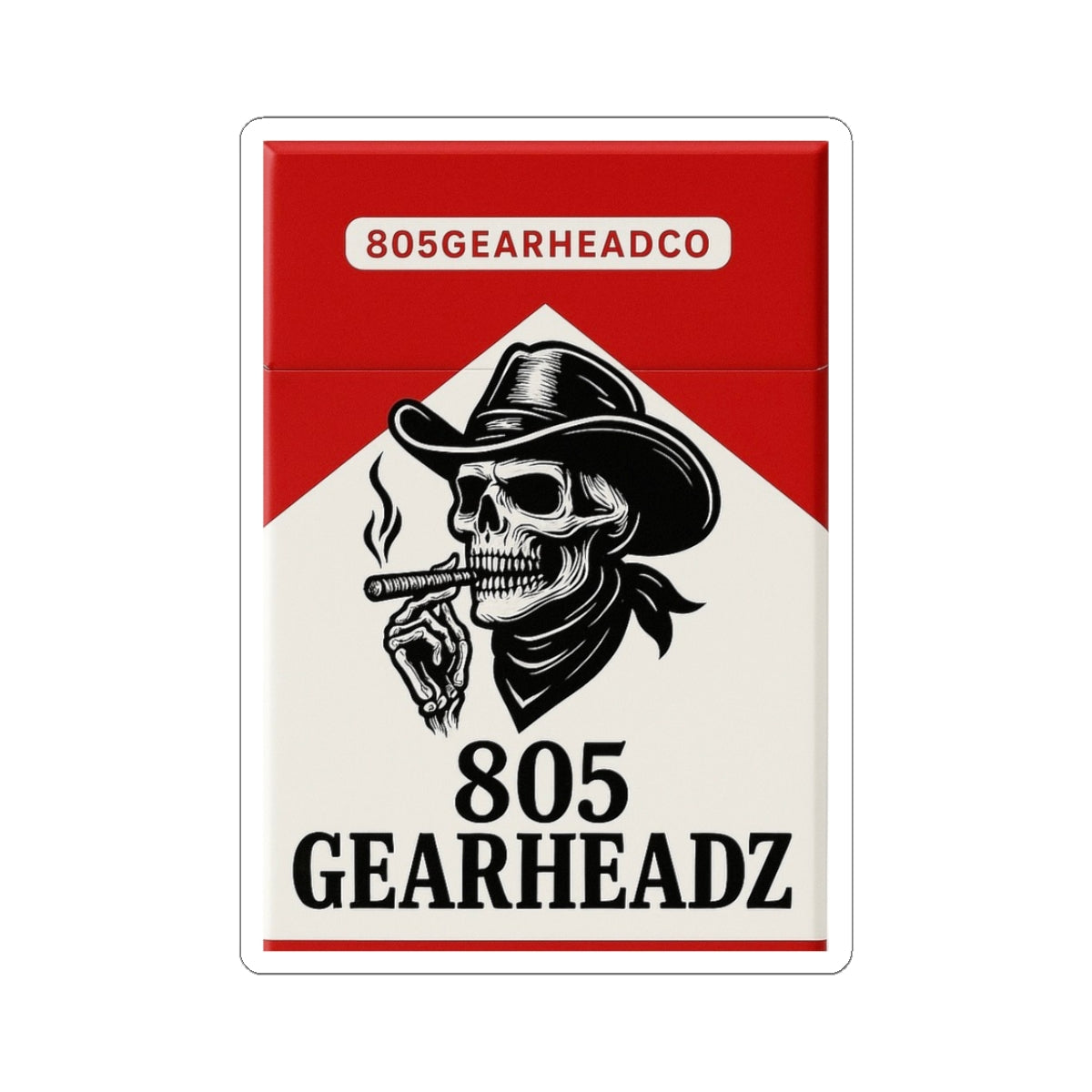 805 Gearheadz Skull Cigarette Sticker — Retro Biker Kiss-Cut Decal