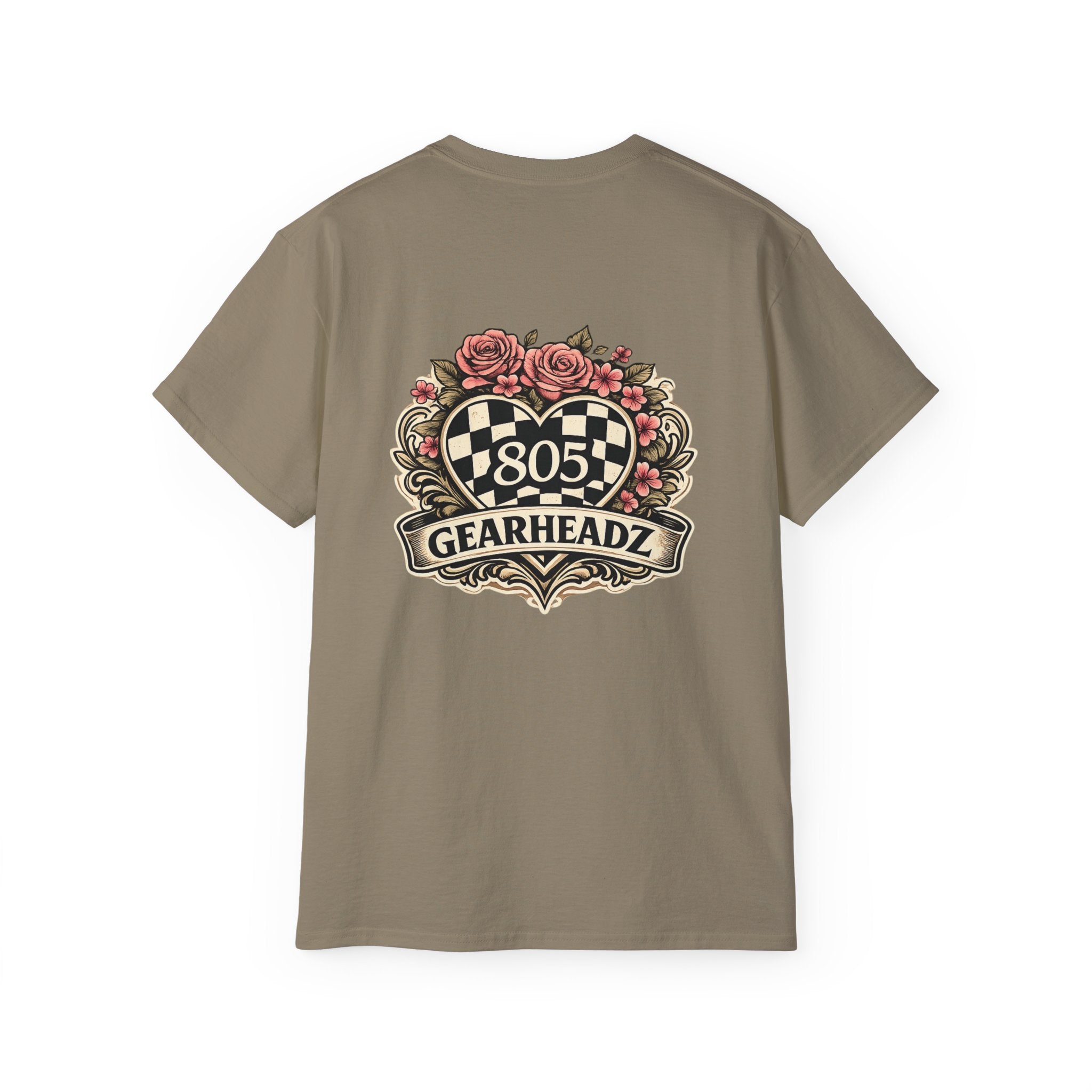 805 Gearheadz Racing Tee — Floral Checkered Crest Cotton Shirt