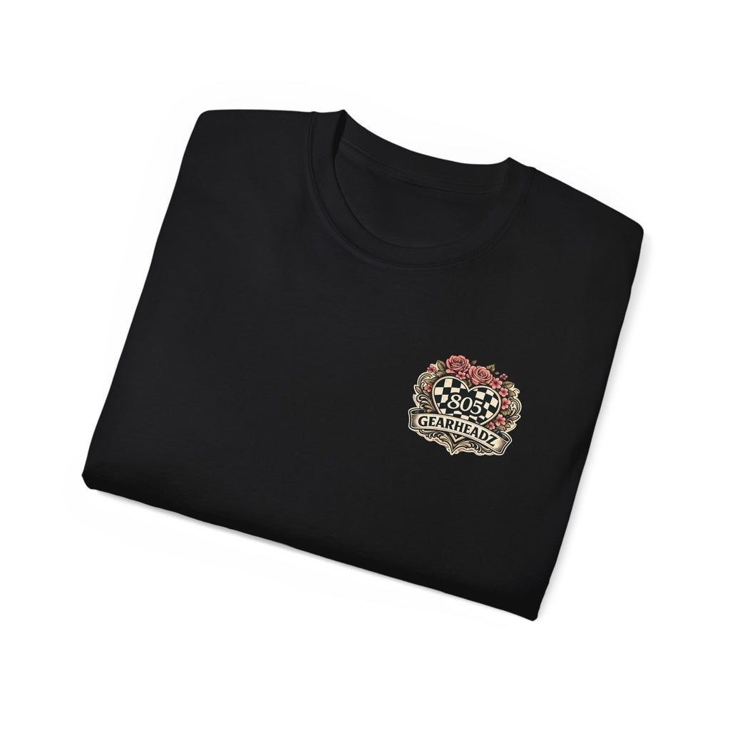 805 Gearheadz Racing Tee — Floral Checkered Crest Cotton Shirt