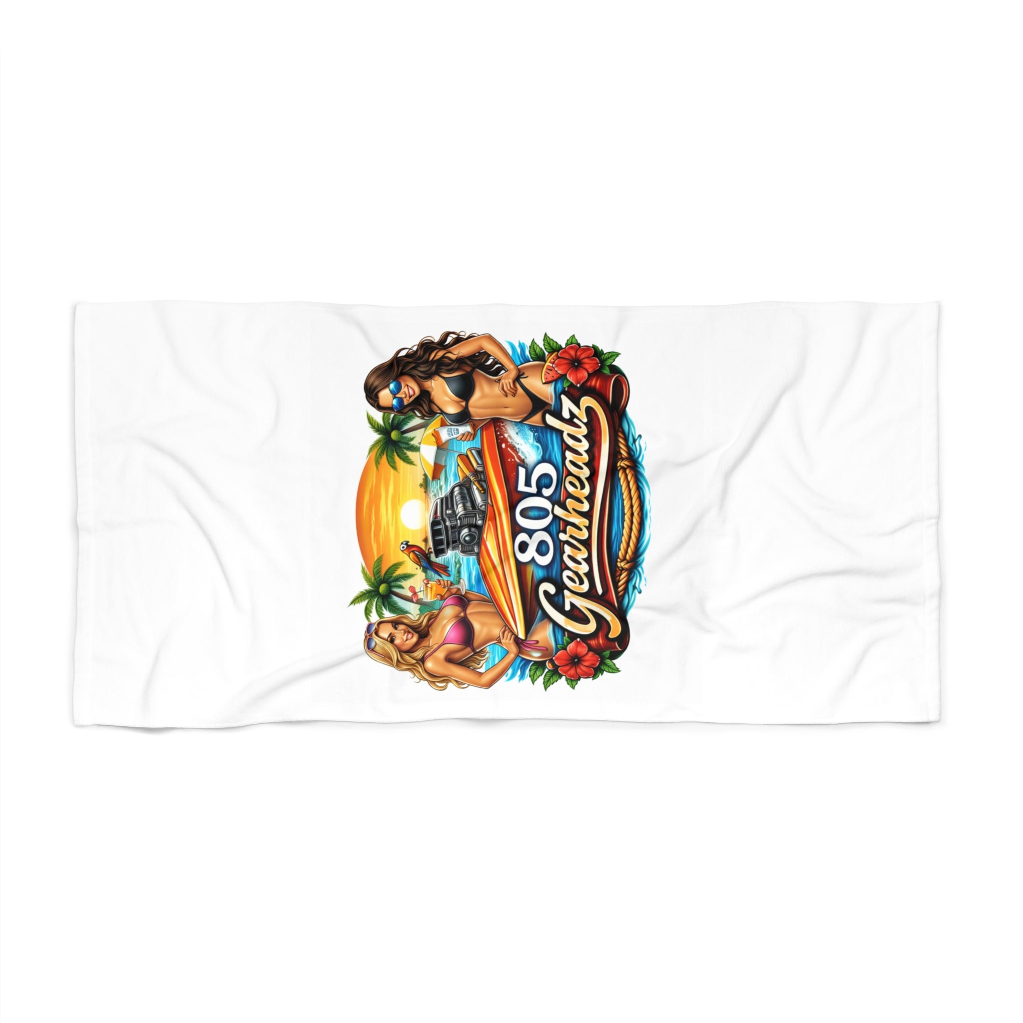 Beach Towel — 805 Gearheads Retro Pinup Surf Car Design