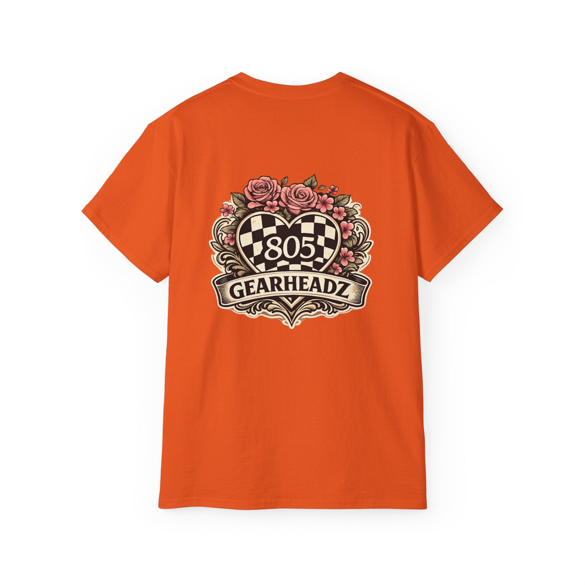 805 Gearheadz Racing Tee — Floral Checkered Crest Cotton Shirt