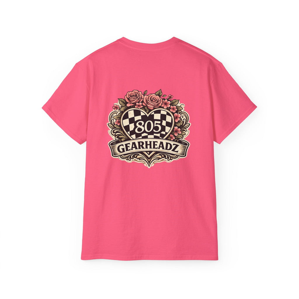 805 Gearheadz Racing Tee — Floral Checkered Crest Cotton Shirt