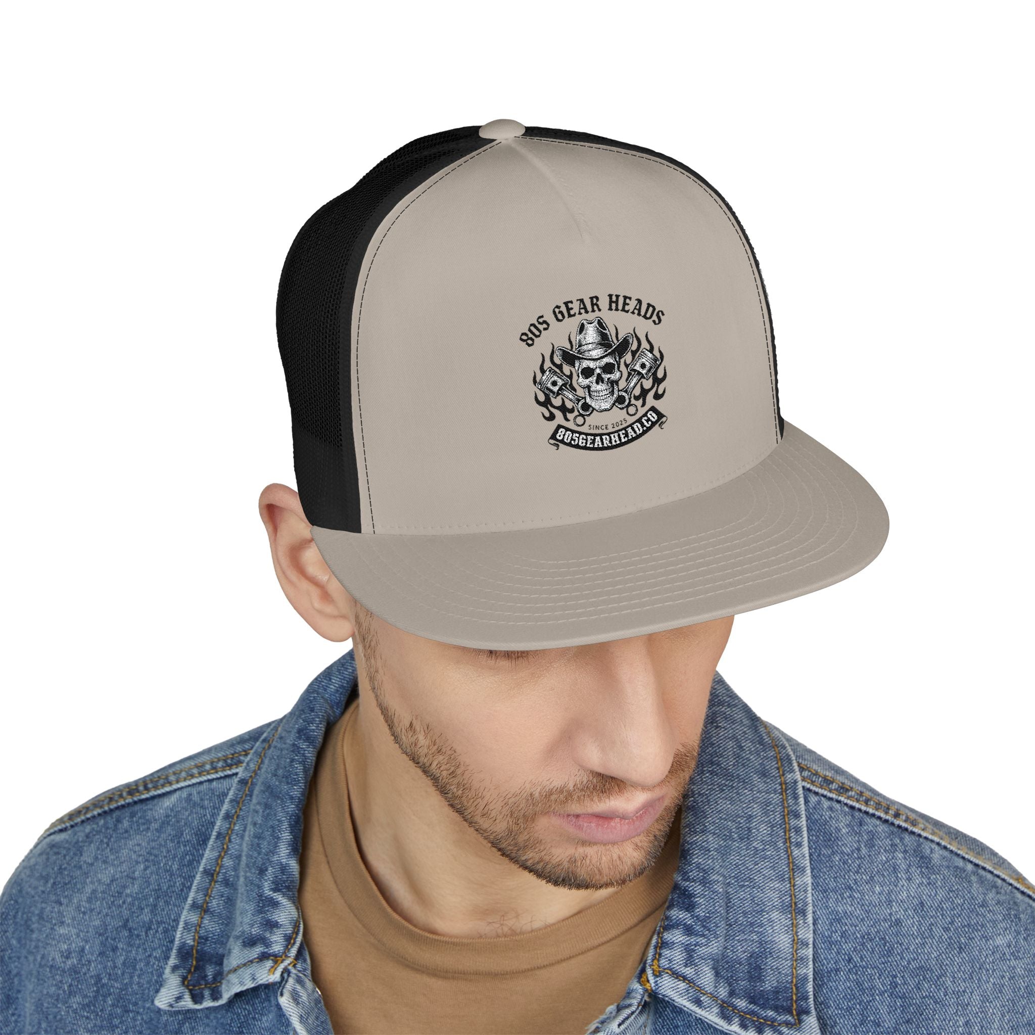 Embroidered Skull Trucker Cap