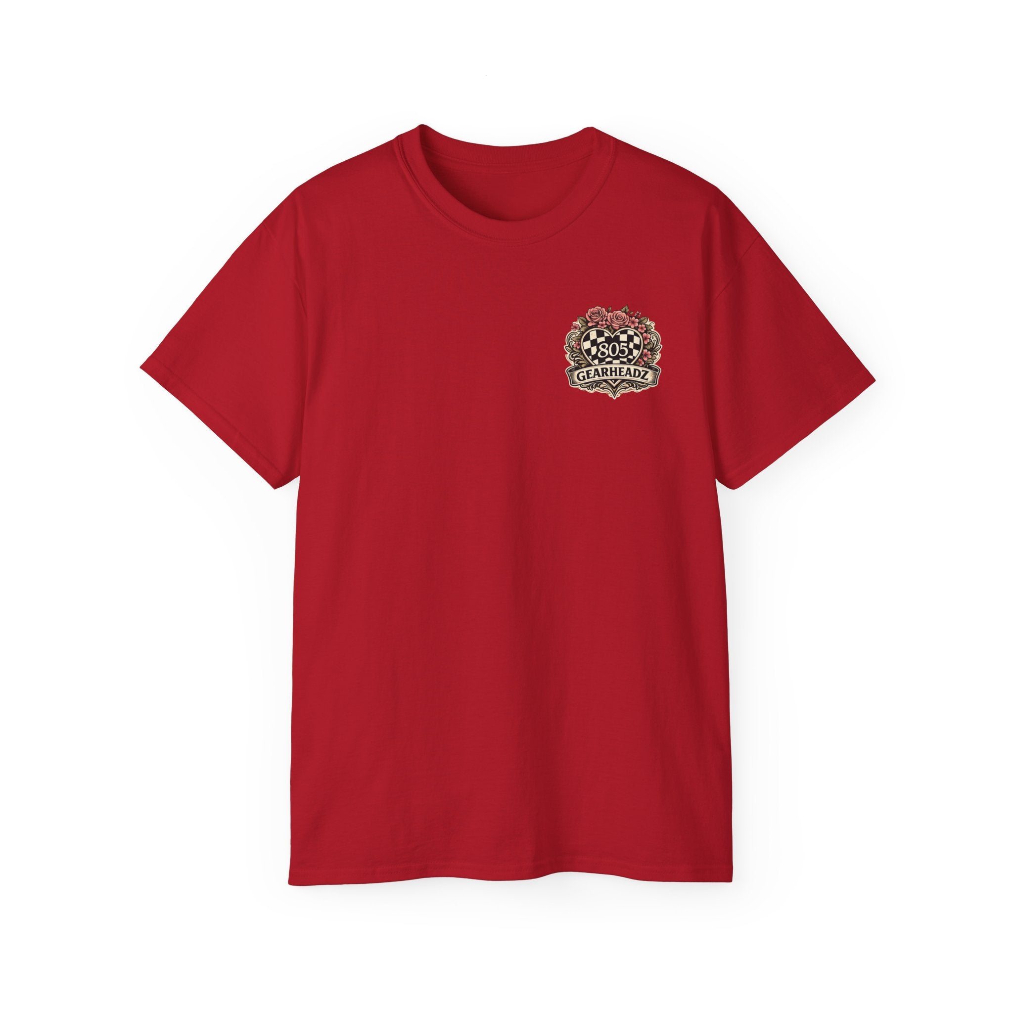 805 Gearheadz Racing Tee — Floral Checkered Crest Cotton Shirt